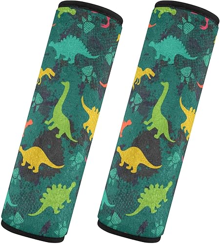 Miniatura 2 de Fundas de cinturón de seguridad de automóvil con diseño de dinosaurios coloridos sobre el fondo abstracto de grunge para niños y adultos, correas de