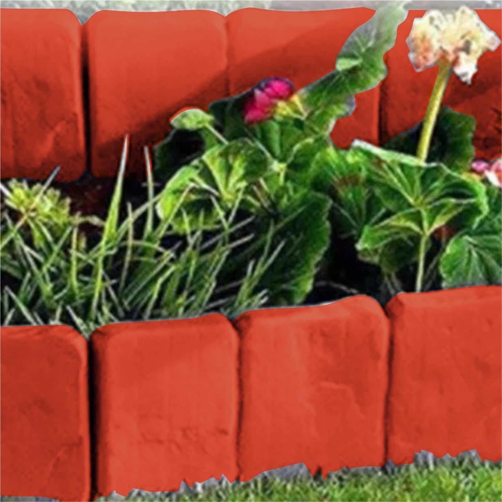 10 pezzi di bordure for giardini in plastica, imitazione pietra, mattoni, fai da te, leggere, for esterni, patio, balcone, cortile Per Aiuole(Black)