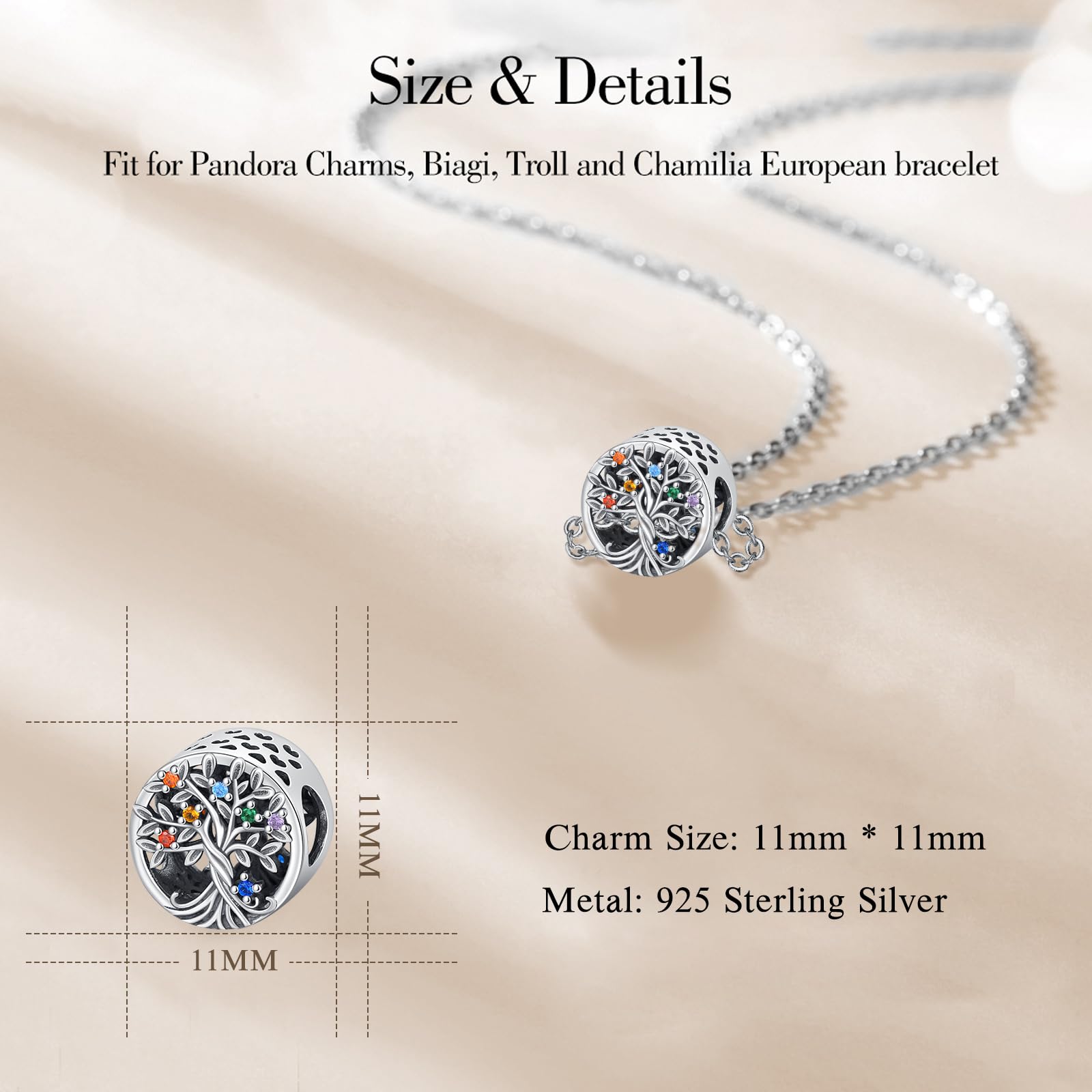 Eusense Abalorios Charm 925 Plata Esterlina Compatible con Pandora Pulsera Europeas Colgantes Día de la madre