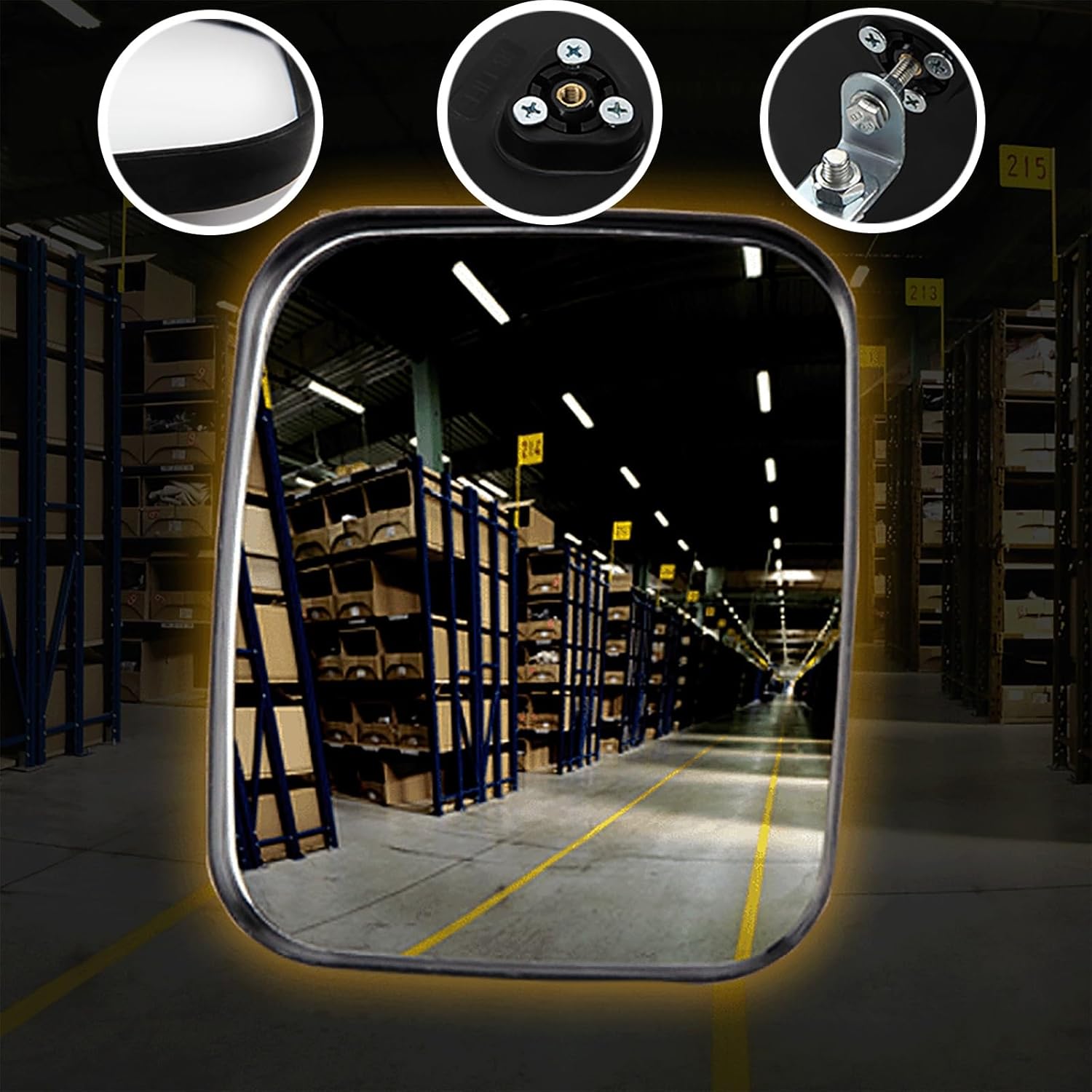 Acrylic Safety Convex Mirror, Traffic Curved Mirror, Adjustable Bracket for Garage, Warehouse & Indoor or Outdoor Surveillance, Wide Angle Clear View, Rectangle(20x24cm/8x9in)