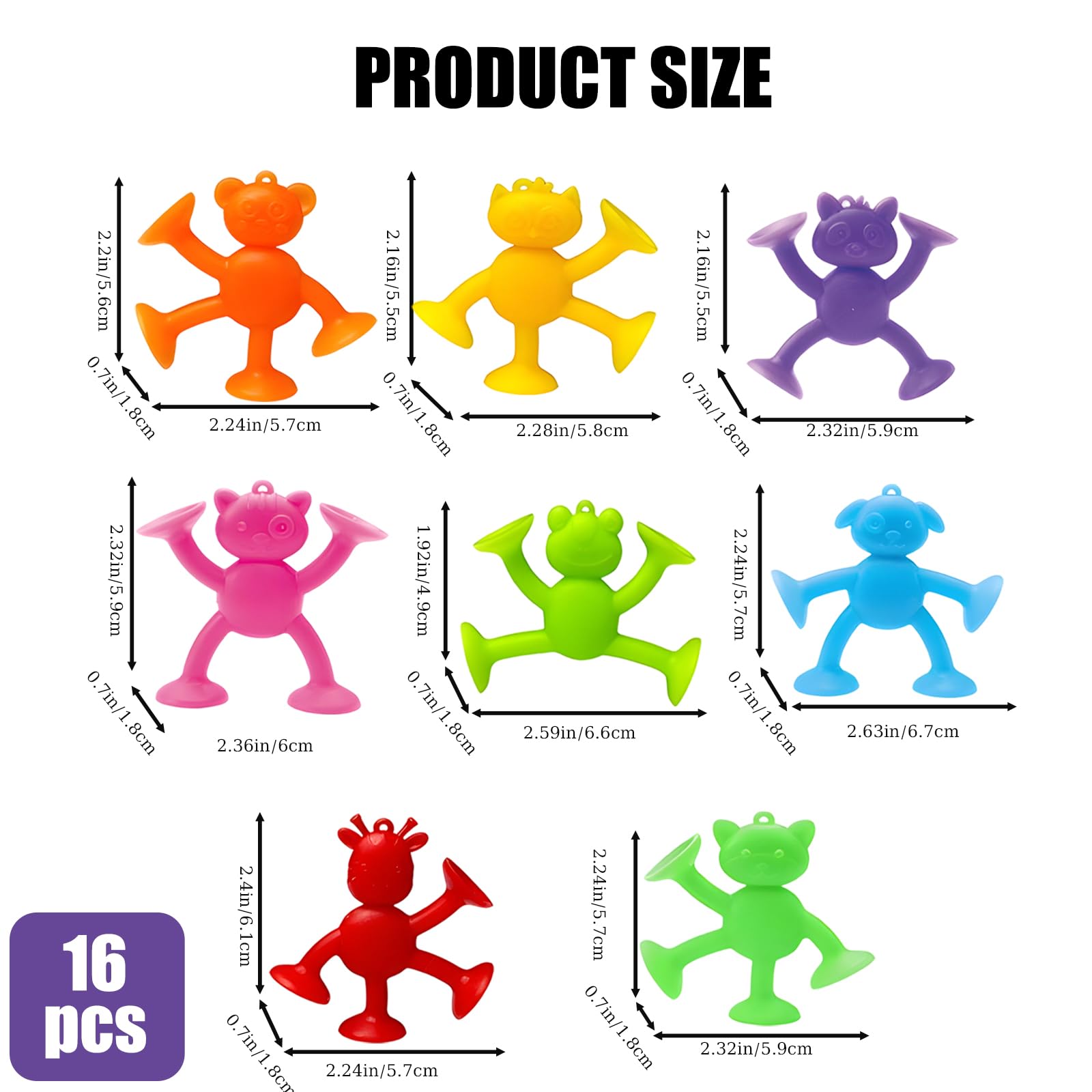 16 Pcs Suction Toys, Sensory Fidget Tools for Stress Relief Desktop Decorations with Strong Suction Cups - Image 2