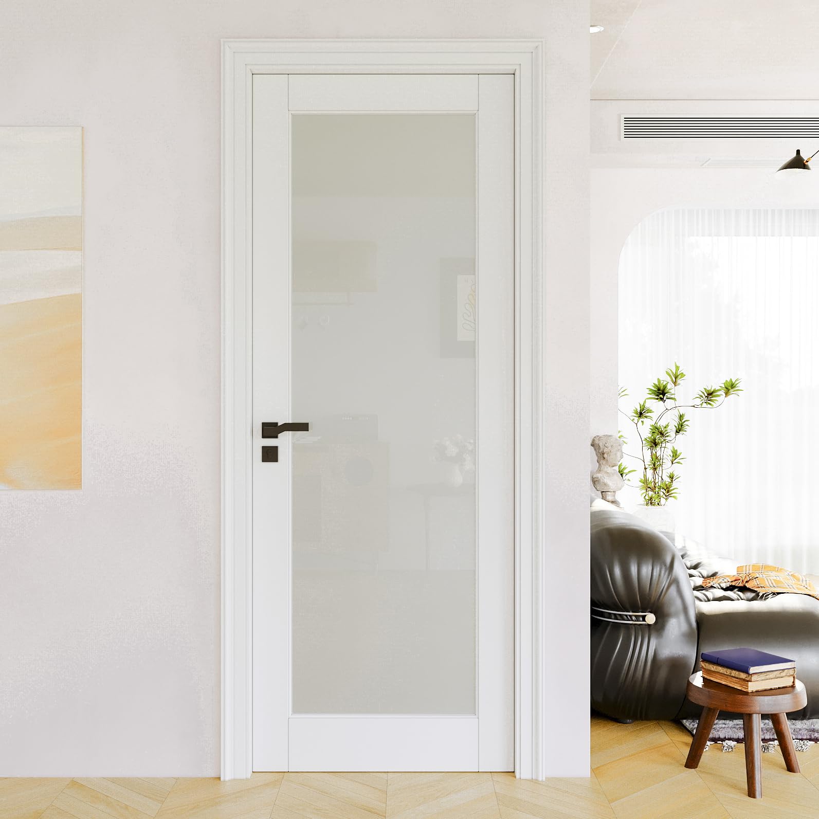 JUJUBON 30x80 Interior Door Slab with 1-Lite Frosted Glass