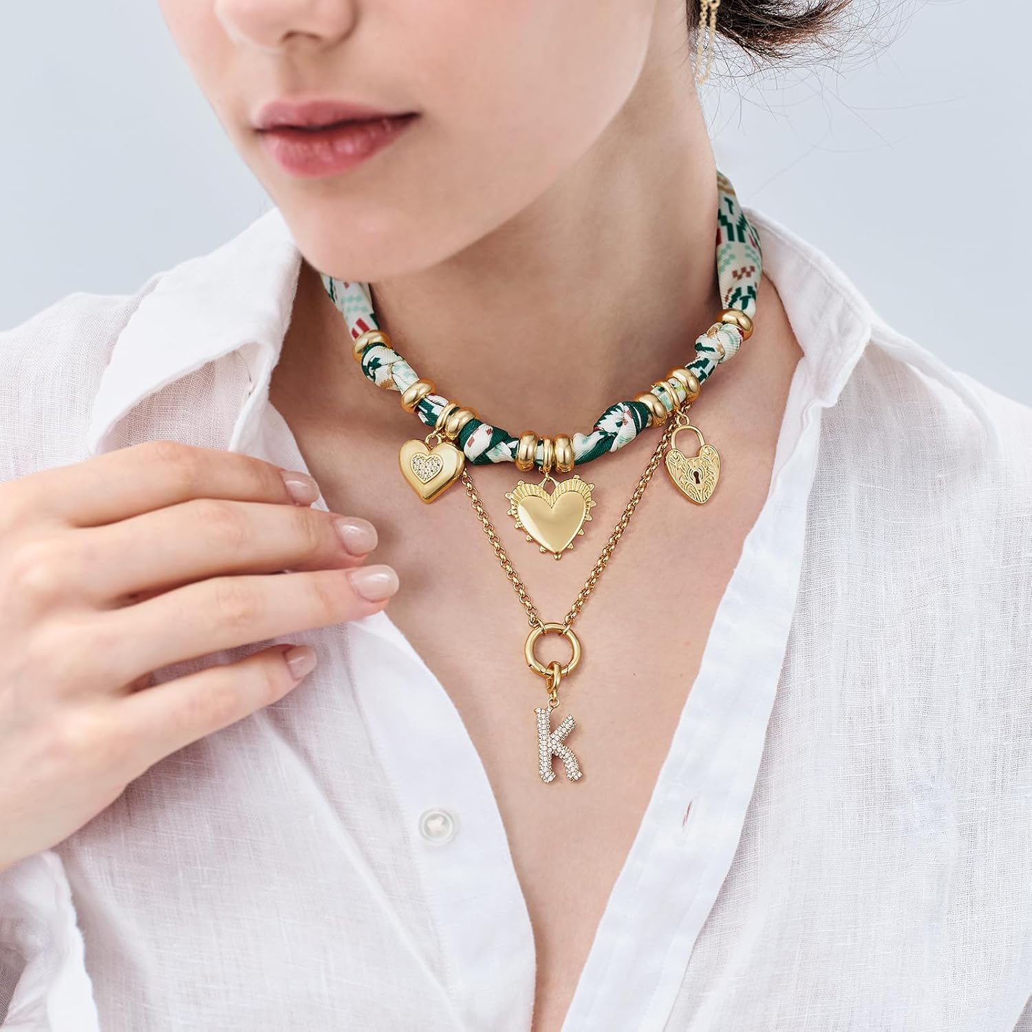 KissYan Scarf Necklace for Women, Bandana Charm Choker with 14K Gold Plated Detachable Star Moon Heart Pendant Fashion Jewelry Gifts - Image 4