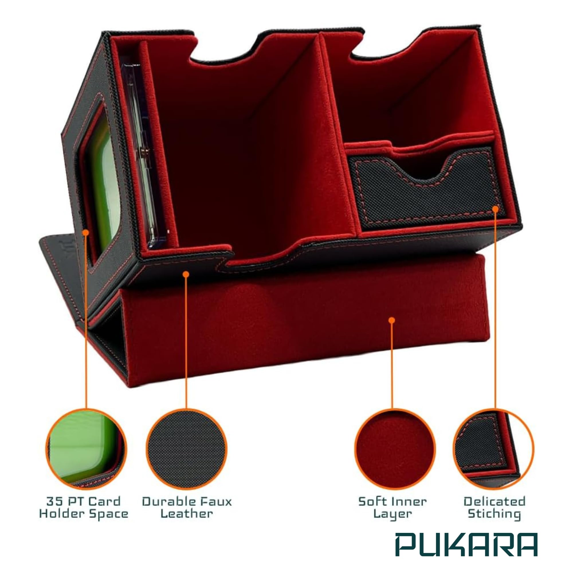 PUKARA Trading Card Game Starter Kit - Deck Box, 2 Dividers & Playmat, Black and Red + Red Playmat, Commander Deck Box - Image 3