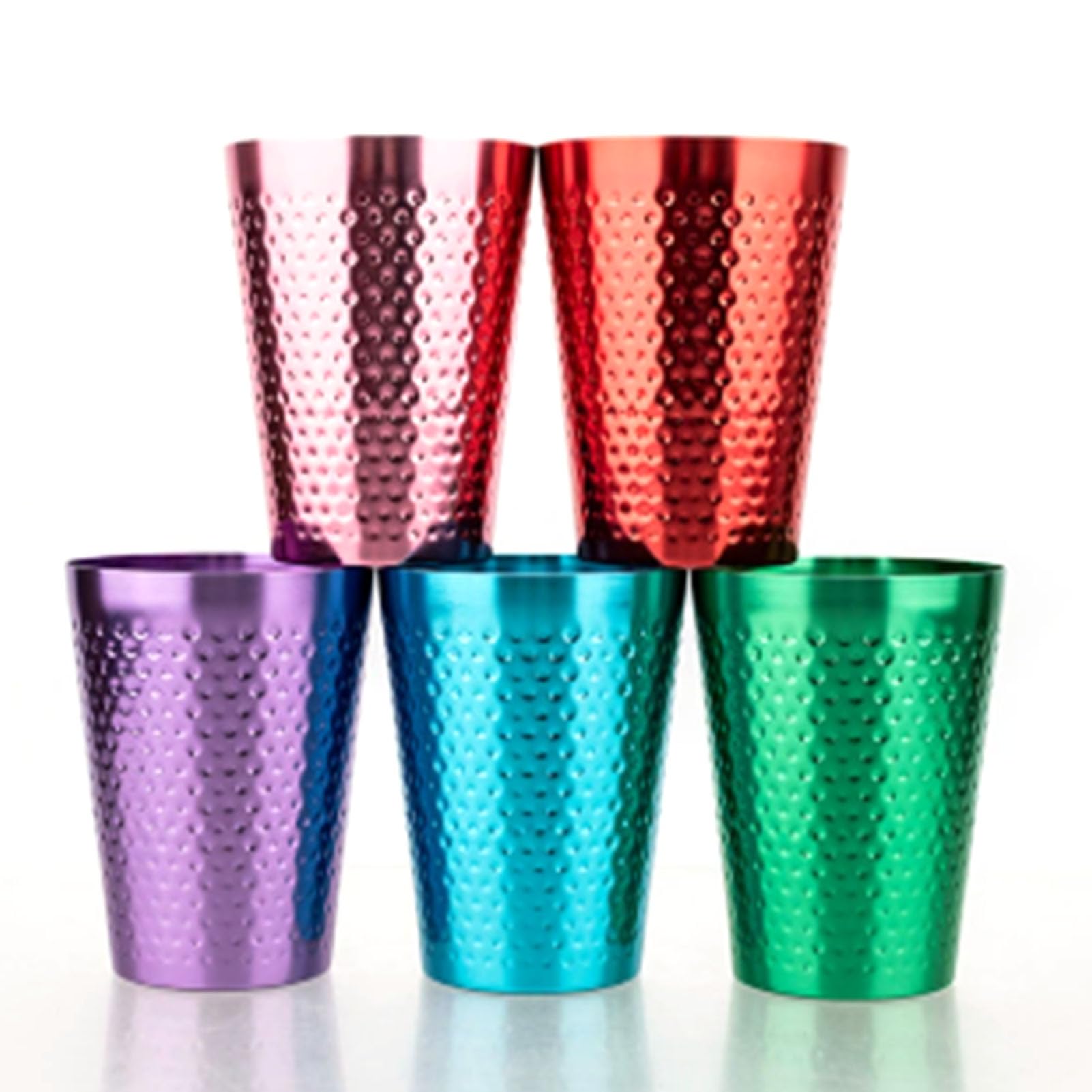 Sxhlseller Juego de 5 Vasos de Aluminio Martillado, Vasos de Metal Livianos y Reutilizables para Bebidas Frías, Diseño de Alta Conductividad Térmica de Grado Alimenticio en Cinco Colores (5PCS)
