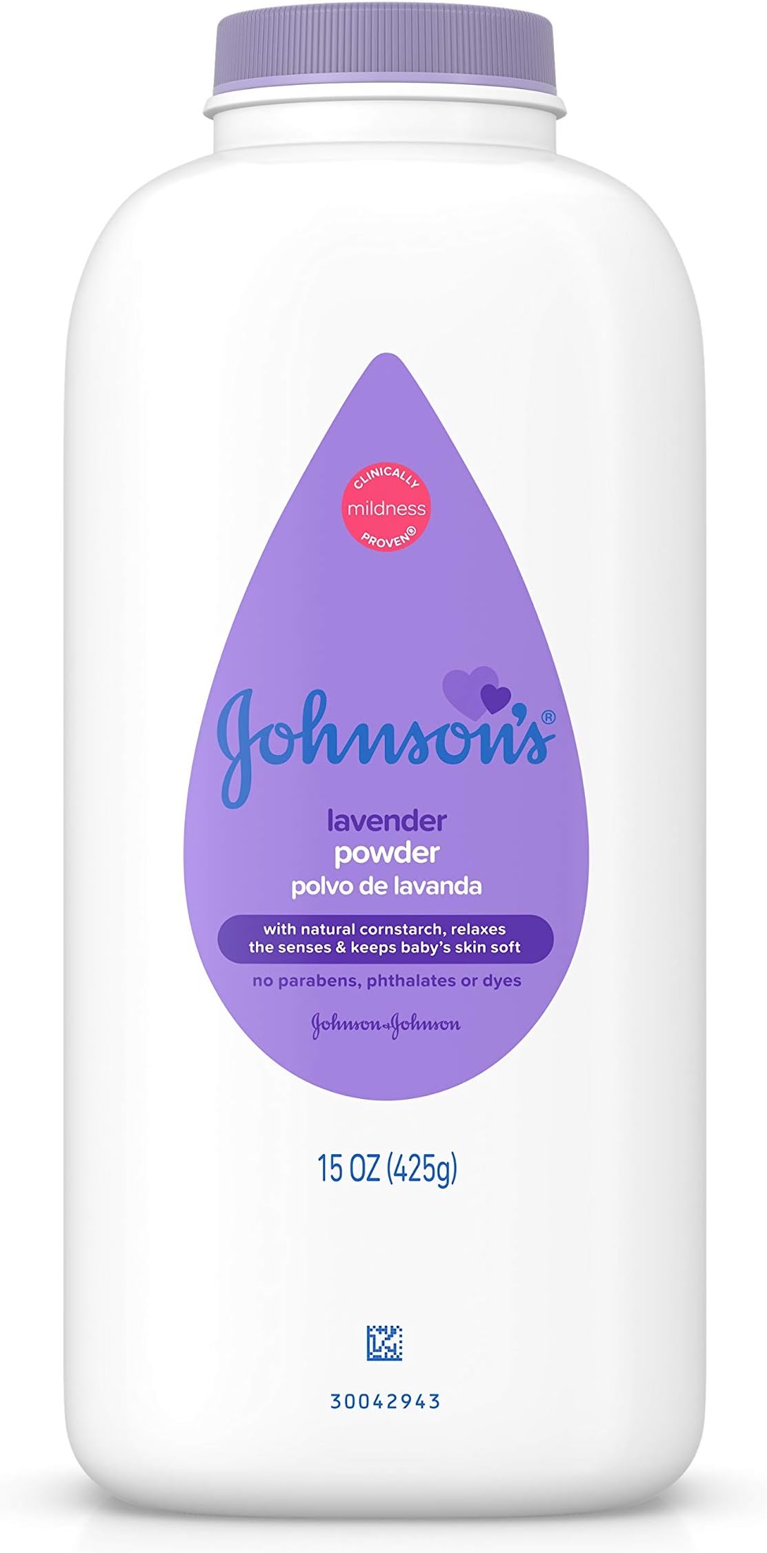 Johnson's Lavender Baby Powder with Naturally Derived Cornstarch, Hypoallergenic and Paraben Free, 15 oz