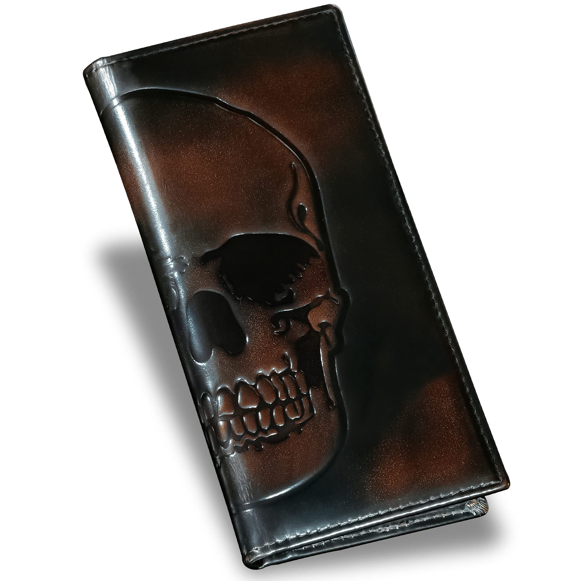 DK86Skull Long Wallet for Men, Rodeo Wallet, Skull Wallet, RFID Blocking, Full Grain Leather