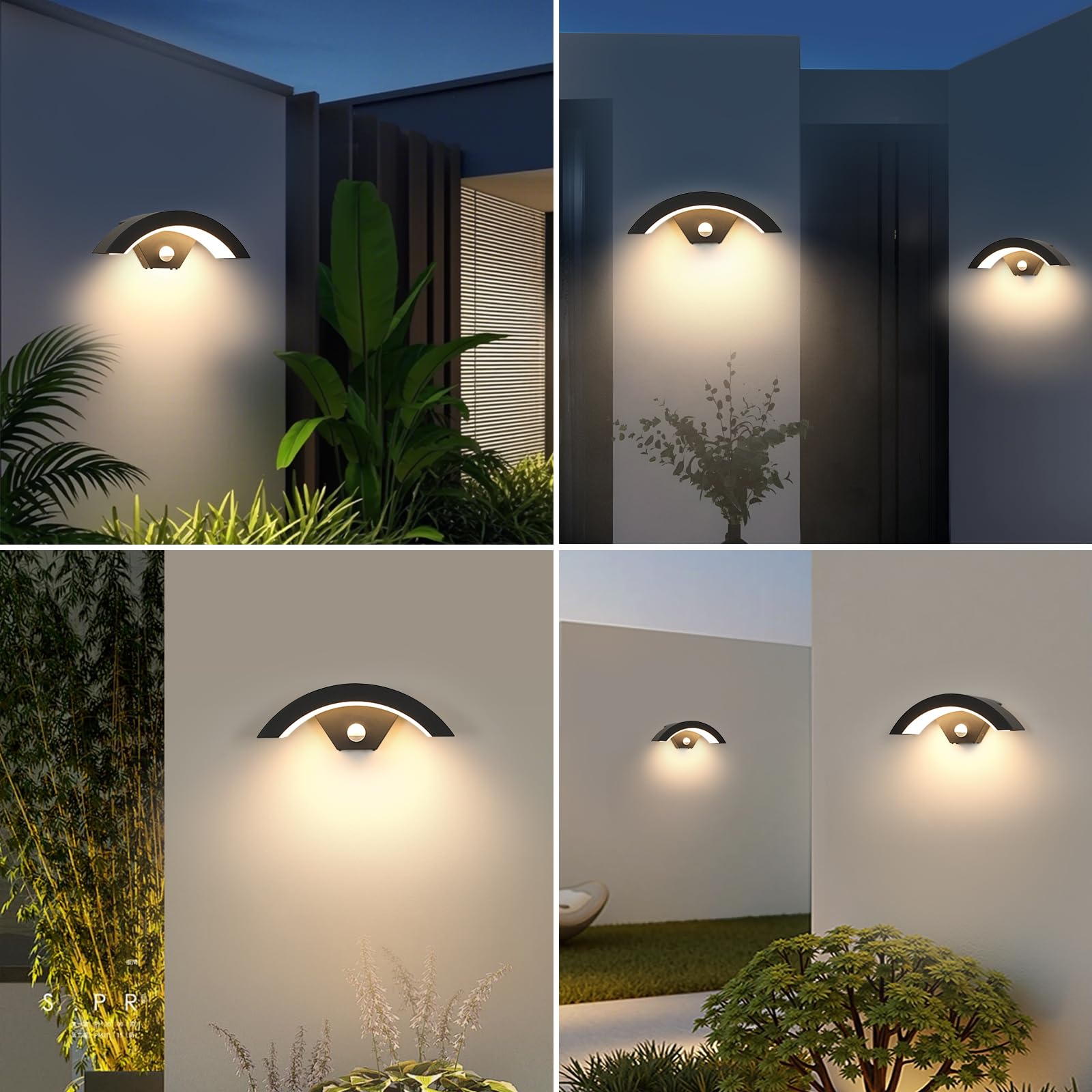 DELIPOP 24W Außenwandleuchte mit Bewegungsmelder, 2 Stück IP65 LED Außenlampe 3000K Warmweiß, Schwarz Wandleuchte Außen Aluminium für Garten Terrasse Balkon Eingang Garage | Bewegungsmelder mit Reichweite 3-8 m und Automatischer Abschaltung