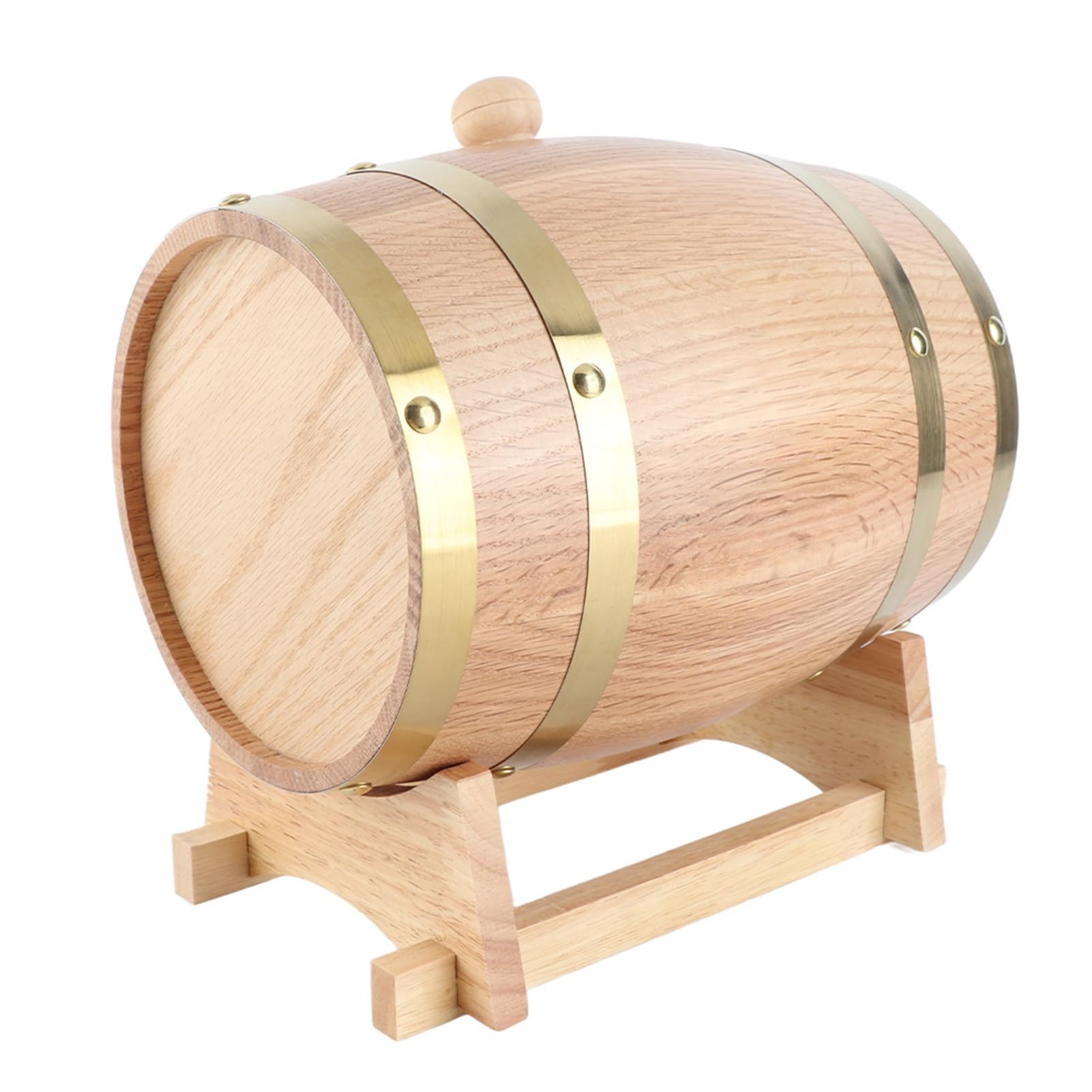 Rengue Botte di Whisky in Quercia da 3 Litri, Dispenser per Vino in Legno Vintage con Supporto per Conservare Vino Whisky Bourbon Tequila Rum