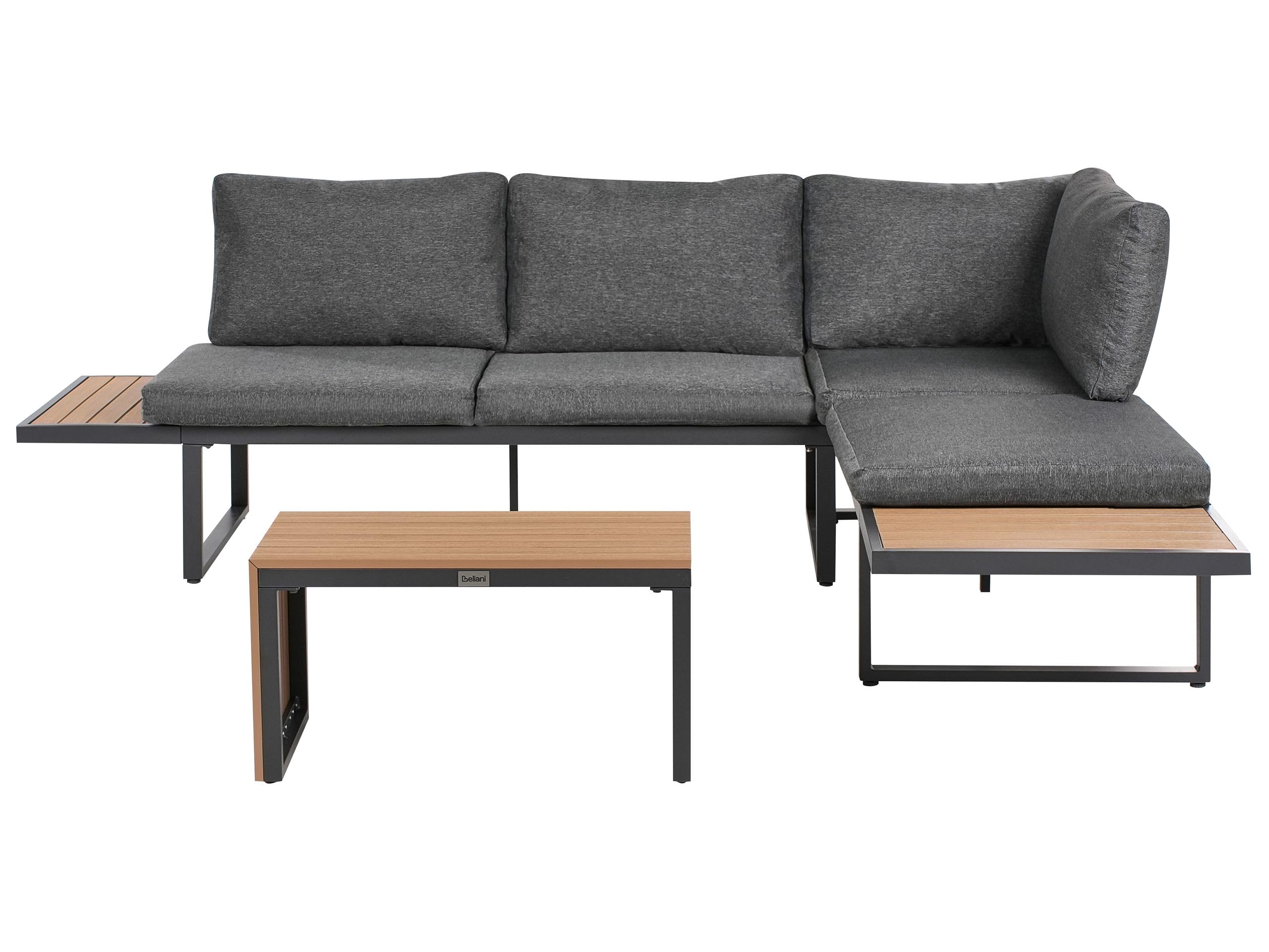 Zestaw wypoczynkowy ogrodowy 4-osobowy sofa narożna i stolik szary z jasnobrązowym Pienza