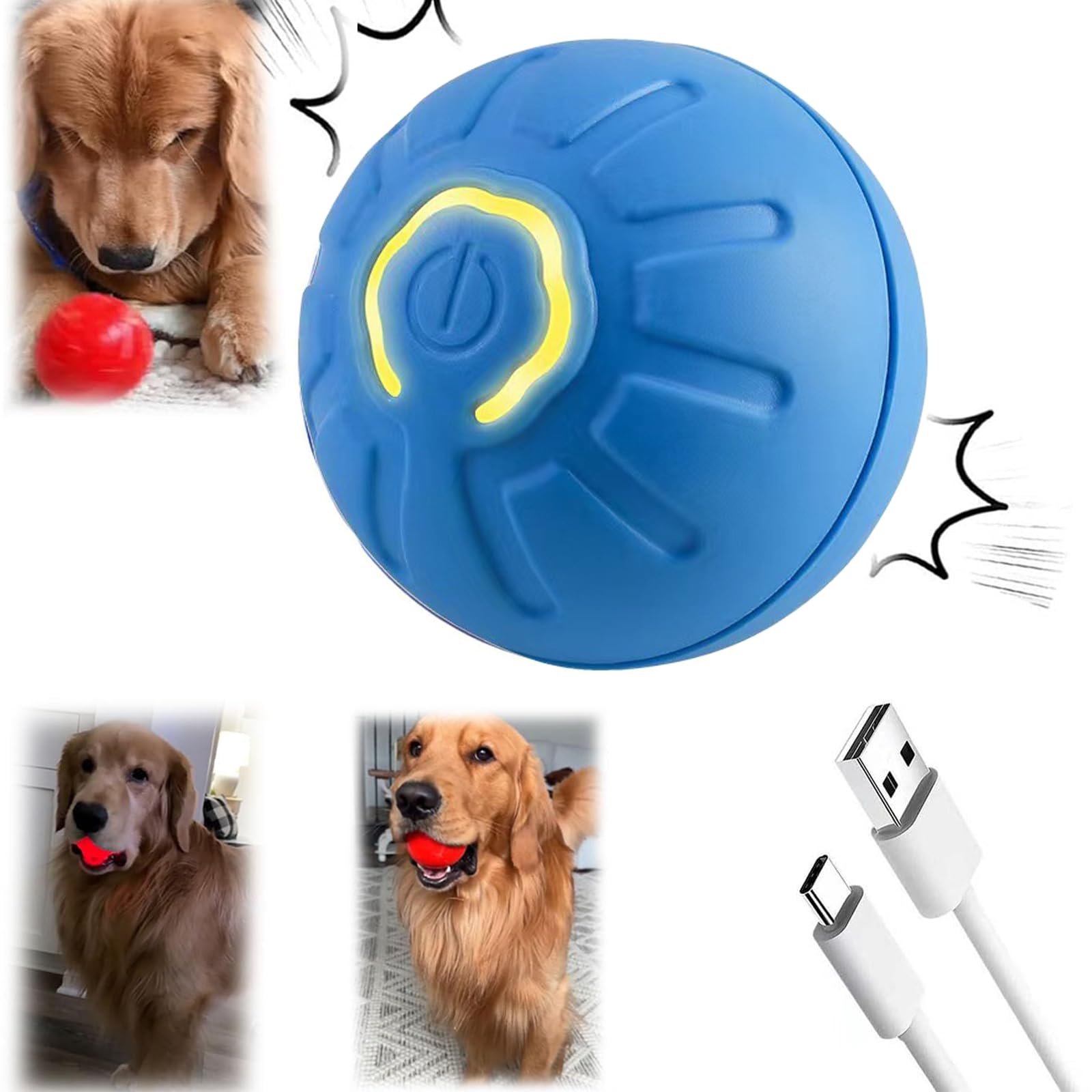Shaky Dog Ball,Shaky Ball Toy for Dogs, Shaky Ball Dog Toy,automatic moving dog toy ball,pet ball interactive,Shaky Dog Ball for/Small/Medium/Large Dogs | USB Rechargeable (C1)