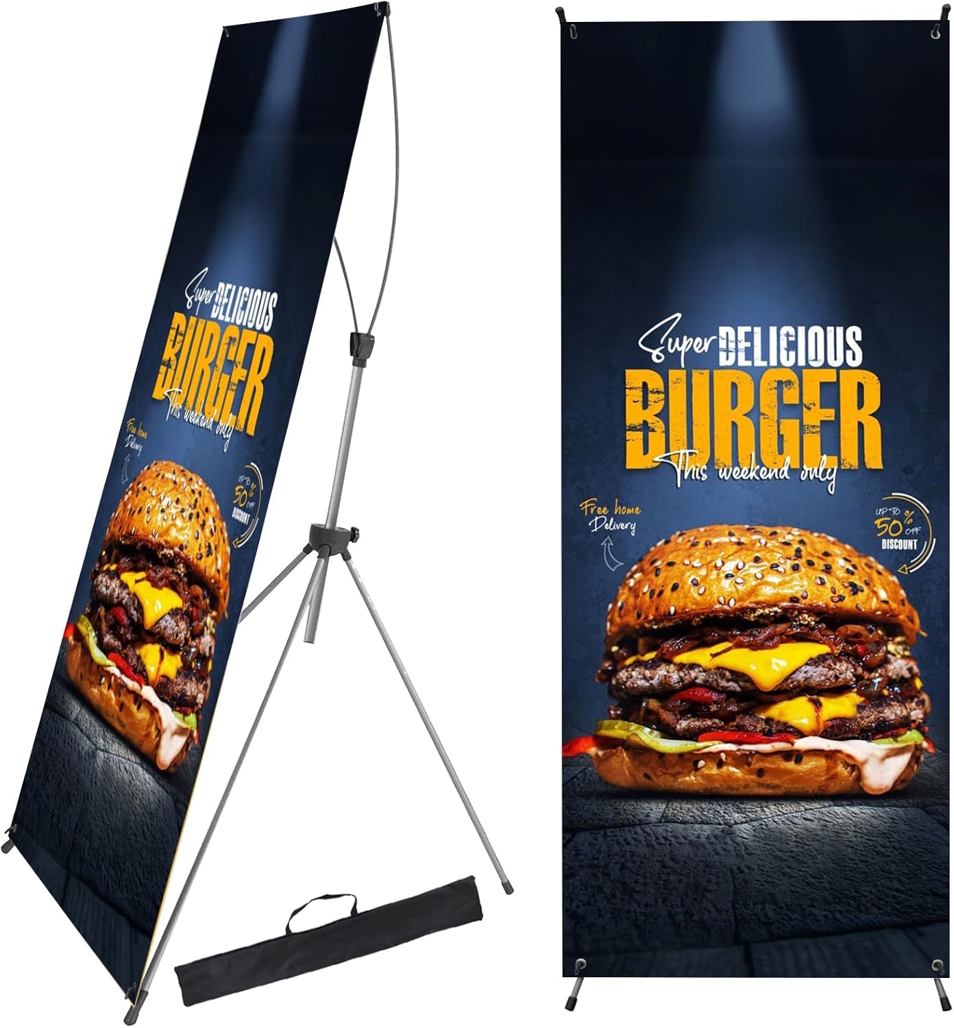 Yose X Banner Stand, Fits Posters 23"–32" Wide & 63"–78" Tall, Adjustable Retractable Banner Stand with Sturdy Aluminum Tripod, Carbon Fiber Arms & ABS Parts, Banner Holder for Business Events & Outdoor Marketing (1 Pack )
