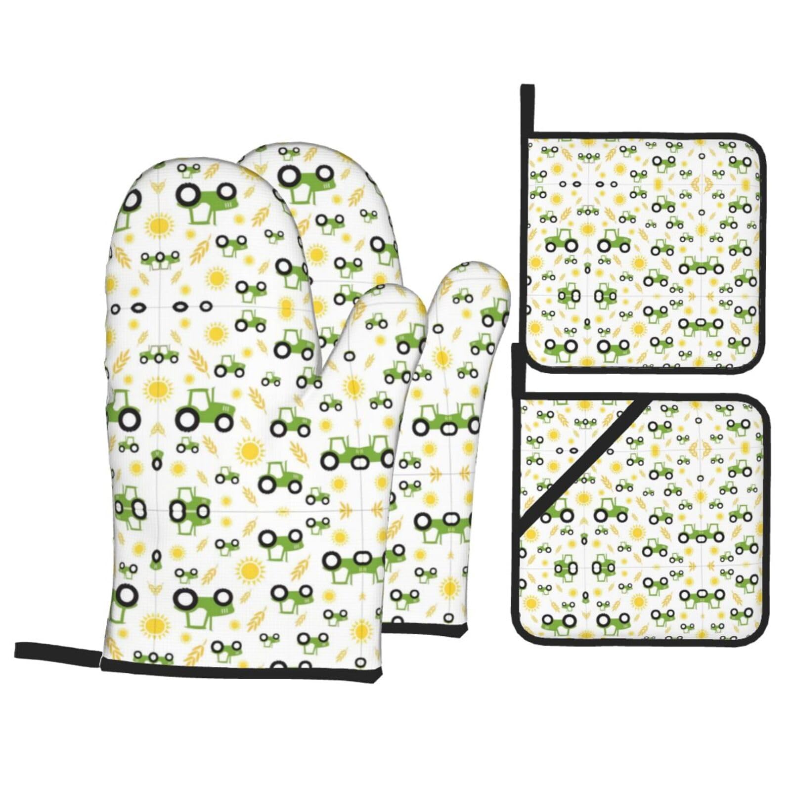 tractor farming Printed Baking 4-Piece Set, includes oven mitts and a heat-resistant mat, suitable for oven and BBQ use