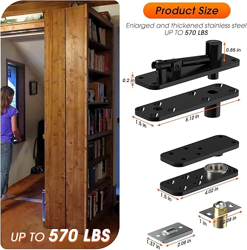 Miniatura 5 de TheElves Bisagras de puerta, bisagra oculta para puerta secreta, bisagra giratoria de rotación de 360 grados para estantería de puerta oculta y