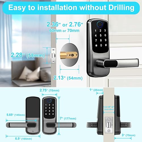Miniatura 7 de Cerradura de puerta inteligente con asa, cerraduras exteriores de huellas dactilares, control de aplicación inalámbrico, cerradura digital de