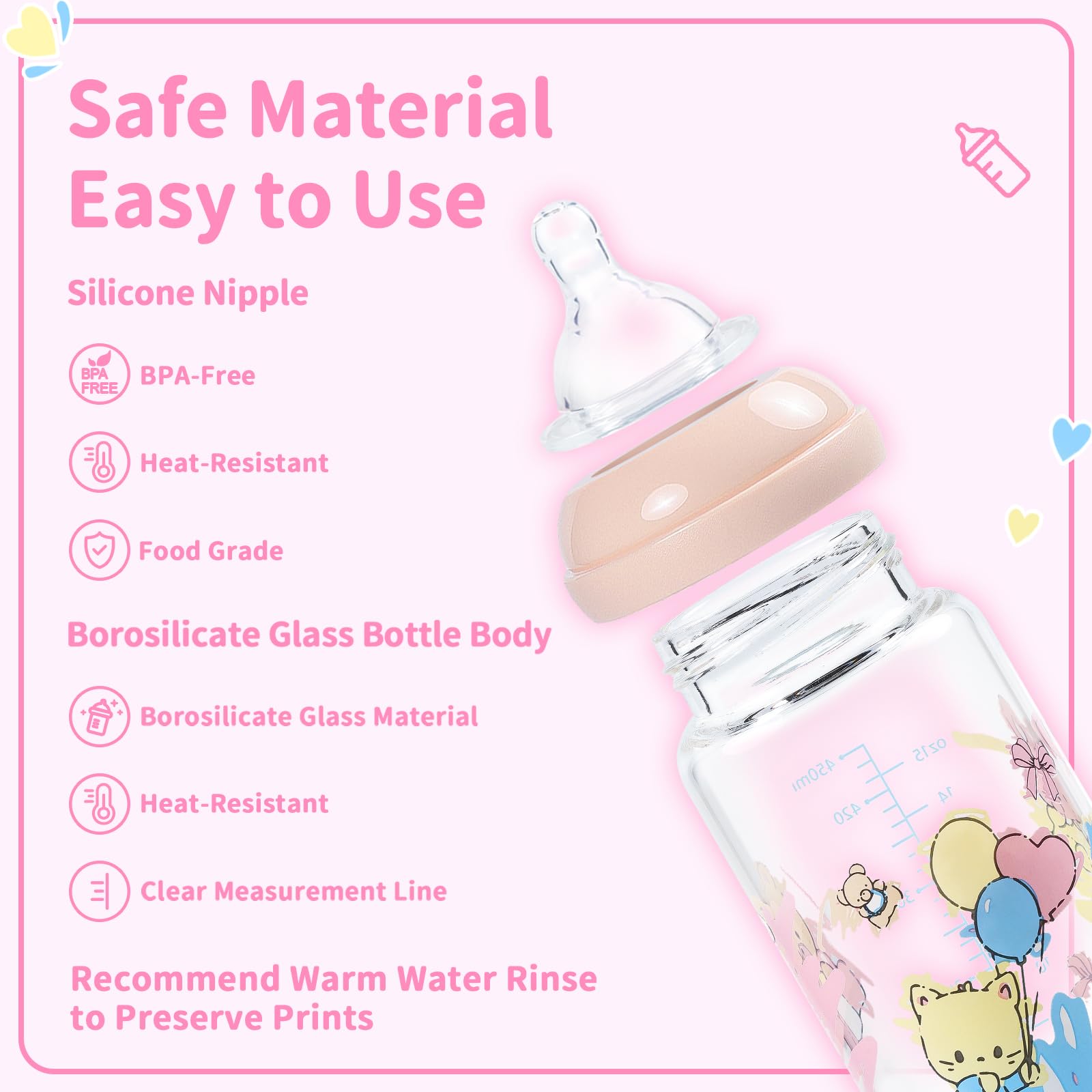 LittleForBig Biberon pour adulte ultra imprimé spécial surdimensionné en verre avec motif mignons