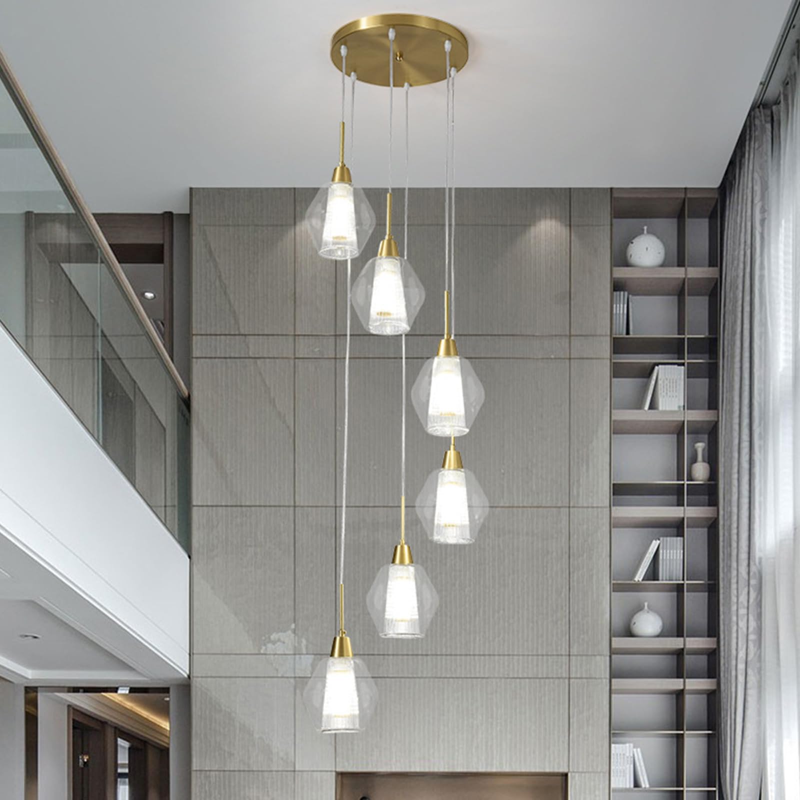 SXECAEPS 6 Glass Balls Staircase Chandelier Long Pendant Light Duplex Building Large Living Room Villa Hollow Modern Minimalist Lamp 30X150cm