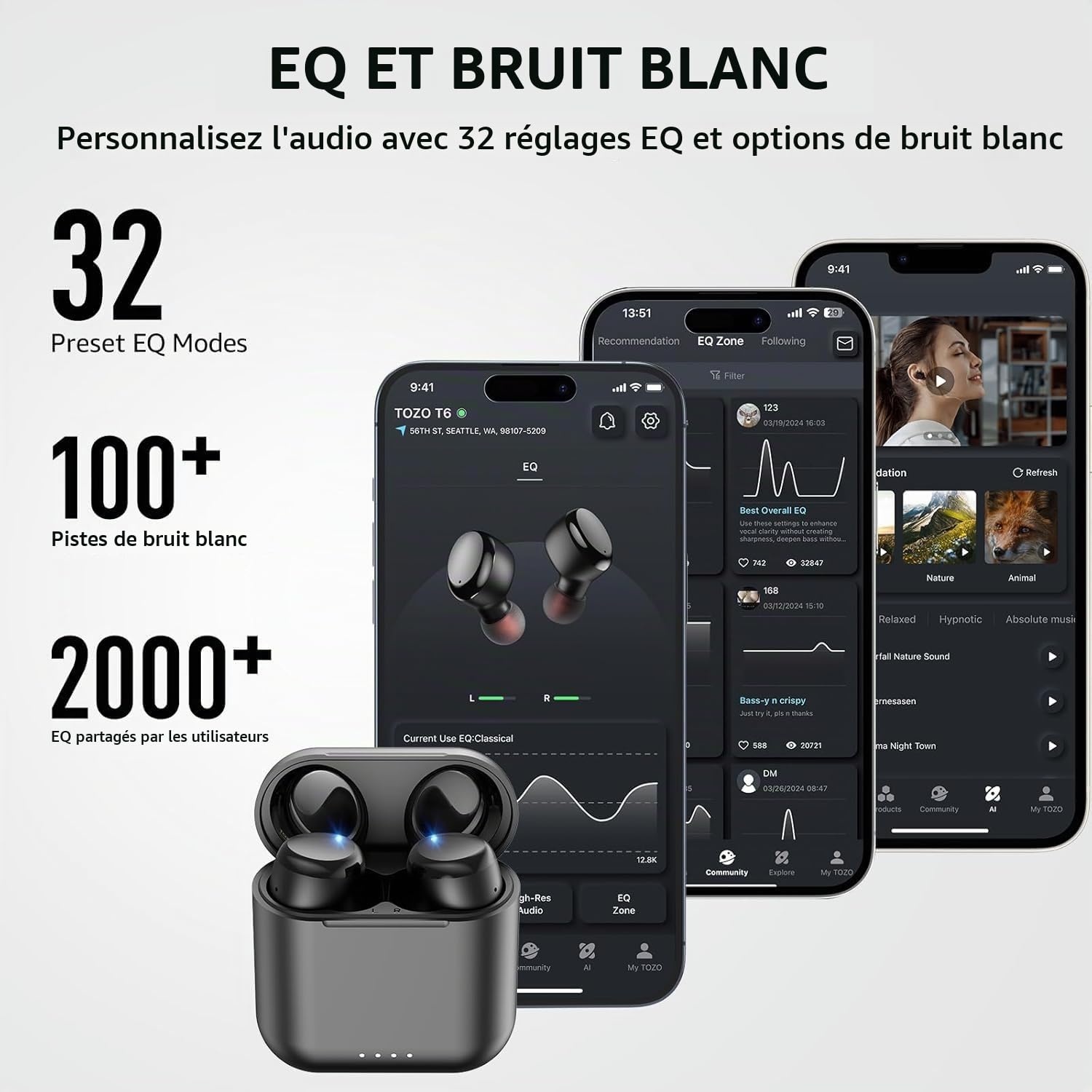 TOZO T6 Écouteurs Bluetooth sans Fil, Contrôle Tactile ORIGX 2.0 Acustique