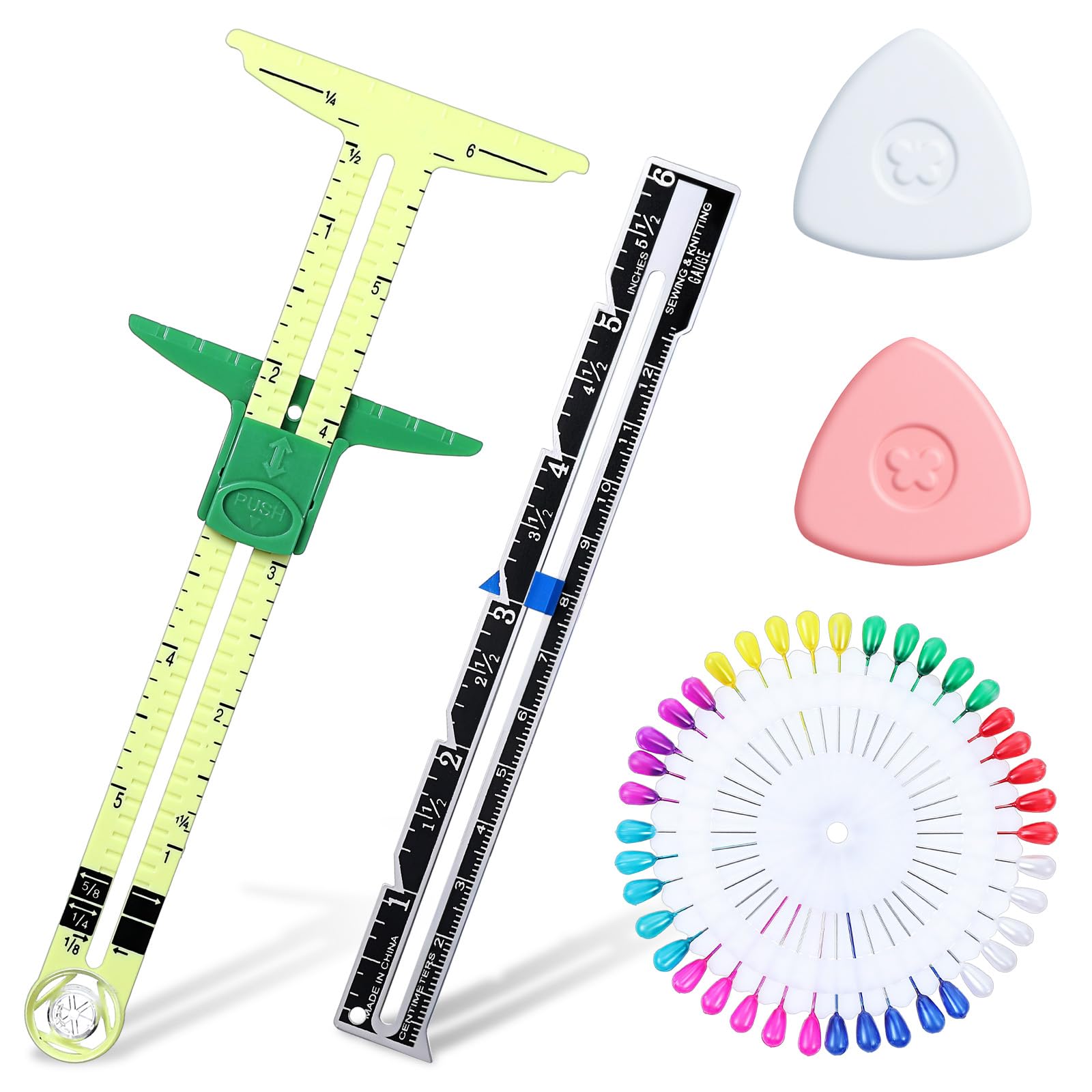 5 Pcs Sewing Ruler Measuring Tool Set, 5 in 1 Sliding Marker Seam Gauge Ruler, T-Shaped Sewing Gauge Measuring Tool for Quilting Knitting Crafting Button Hole Marking Hem Guide