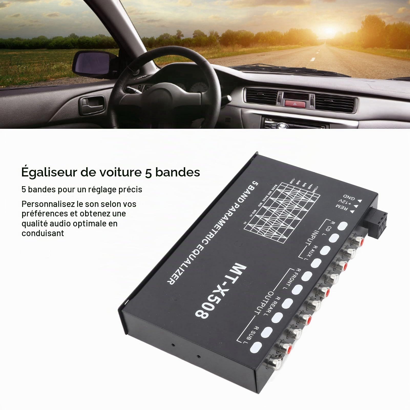 Égaliseur Graphique de Voiture, égaliseur Audio de Voiture Réglable 5 Bandes Réglage Précis EQ Réglage Amplificateur croisé égaliseur Graphique