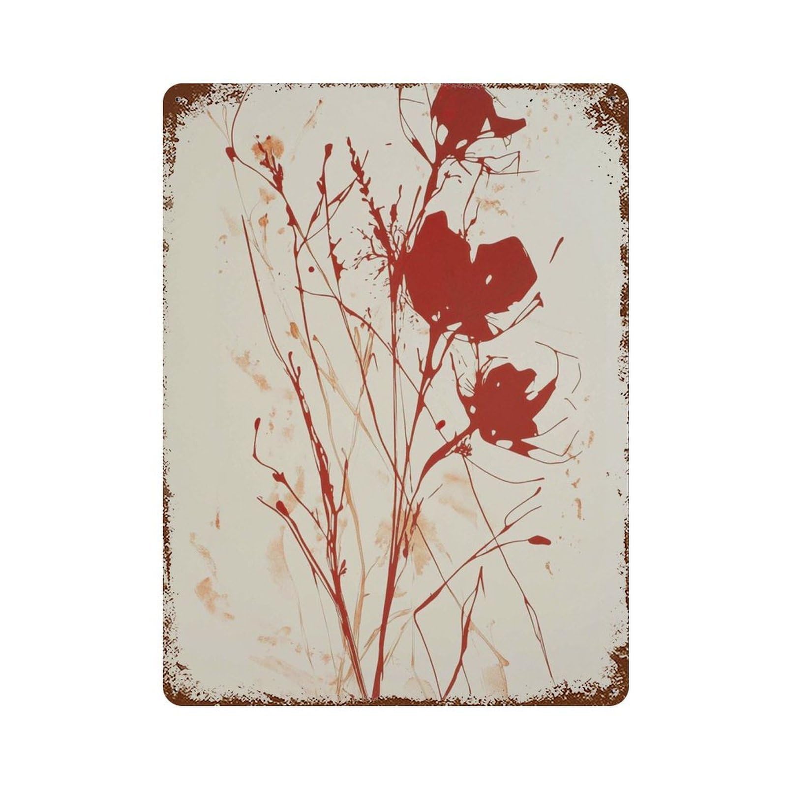 xiaoxiaoshen Red Floral Abstract Minimalist Flower Bold Silhouette Modern Botanical Wall Decor Art Metal Tin Poster Modern Home Decor Art Home Bar Shop Decorations Vintage Sign 40x30cm
