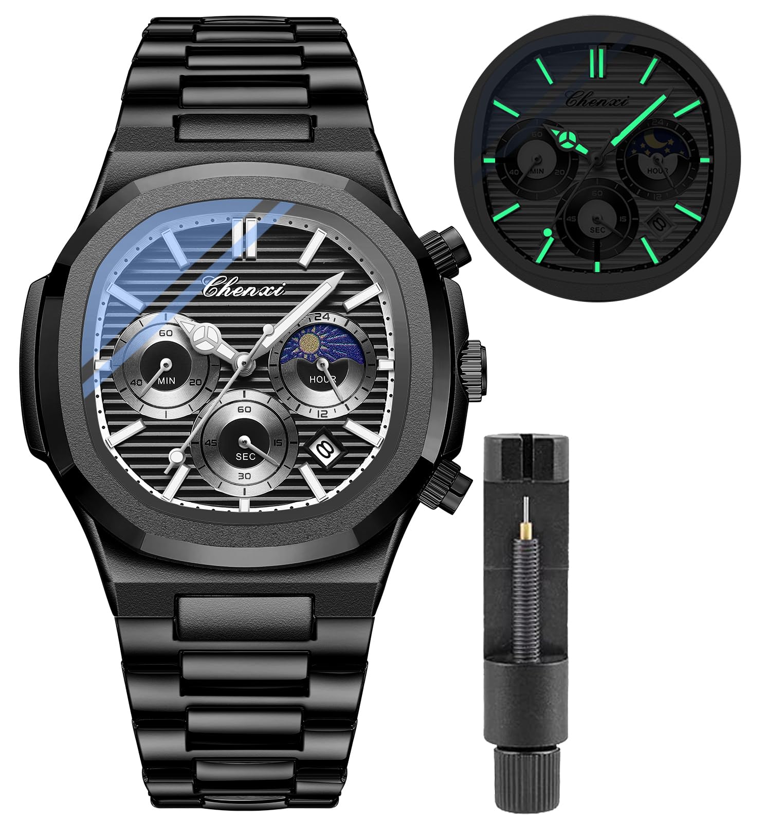 Fashion Men's Stainless Steel Quartz Watch Luminous Waterproof Analog Display