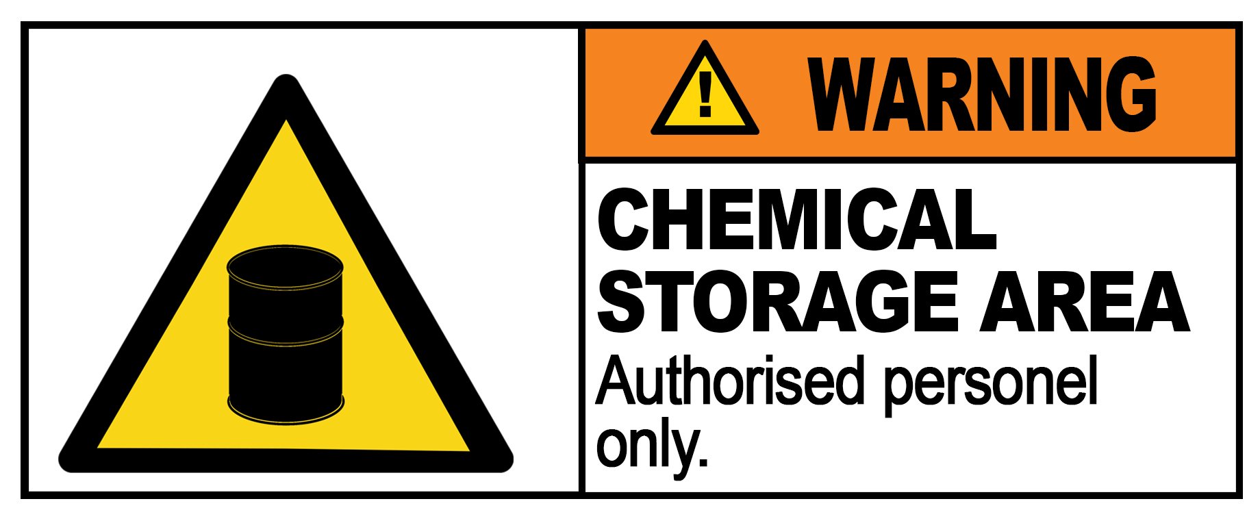 4 x WARNING - CHEMICAL STORAGE AREA - Warning Sign Removable Self Adhesive Waterproof Durable Vinyl Label Sticker 225mm x 106mm