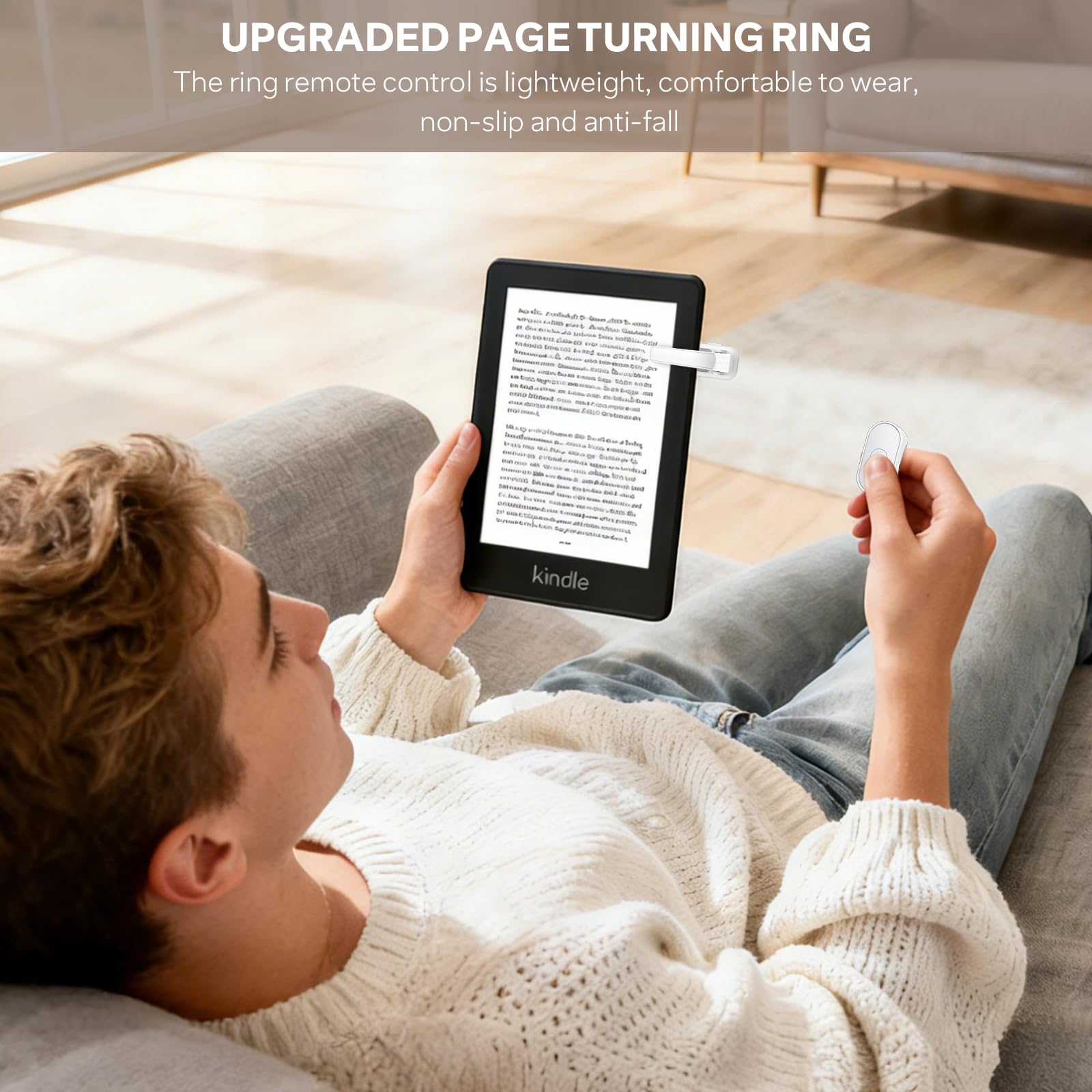 Anello per girare pagine con telecomando per Kindle Paperwhite, Oasis, Scribe, Kobo, eReader, telecomando per fotocamera, progettato per cover spessa, clicker per iPad e tablet, lettura romanzi
