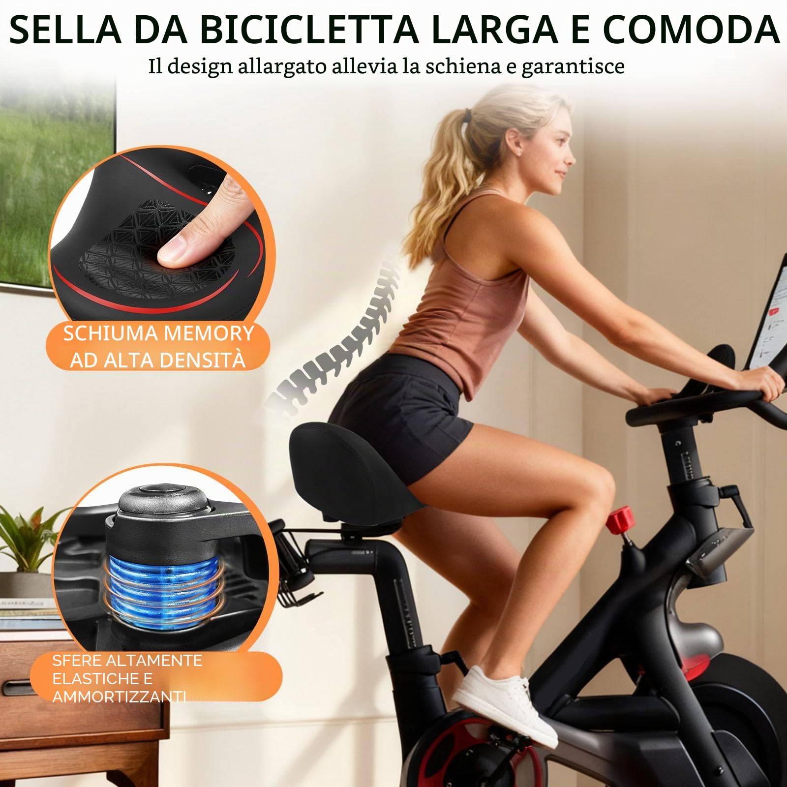 Sella per bicicletta da uomo e da donna, comoda e ampia con morbida imbottitura in gommapiuma, ergonomica, per mountain bike, città, bici da corsa e cyclette