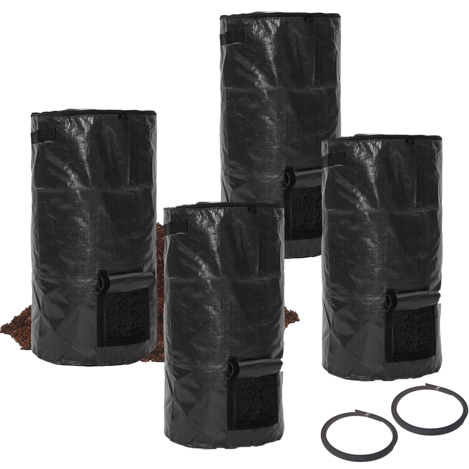 Sac poubelle à compost 100L grand sac de jardin noir pour collecte déchets de cour