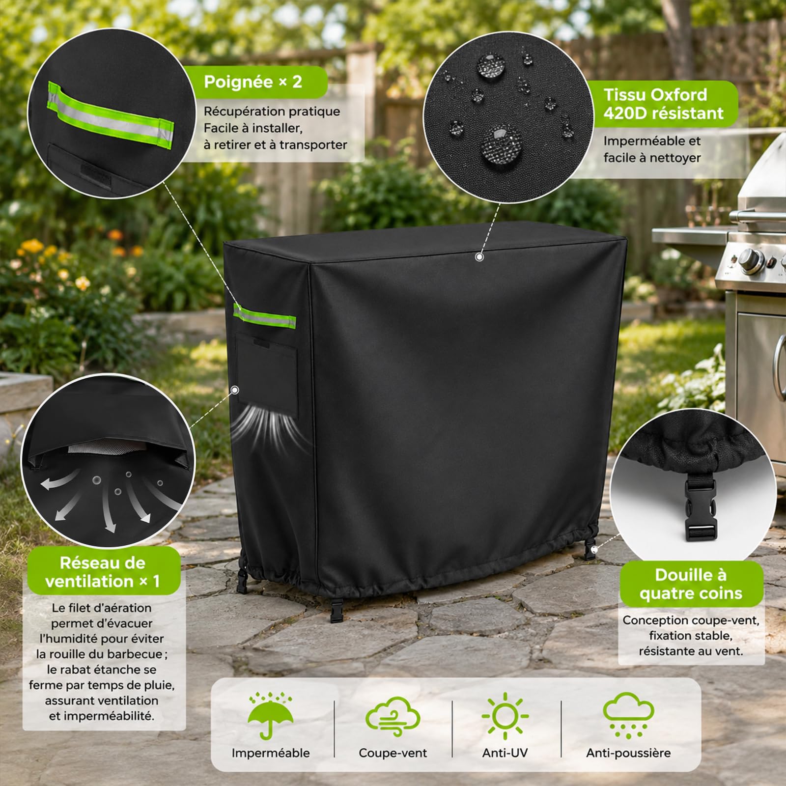 Funda para carrito Plancha, 100 x 60 x 90 cm (largo x ancho x alto), funda protectora para barbacoa, lona impermeable de poliéster con goma elástica para plancha y carrito