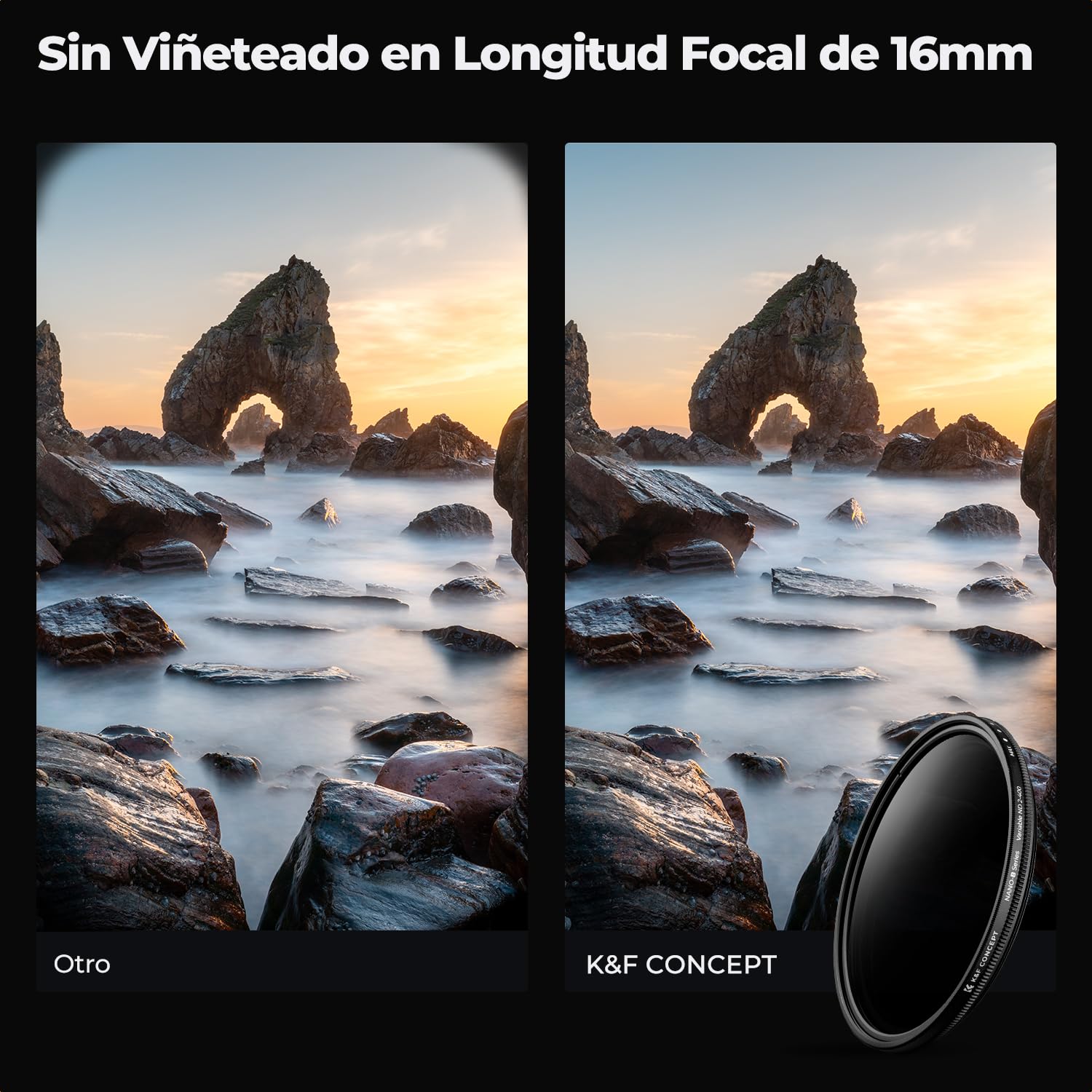 K&F CONCEPT Nano-Basic 40.5mm ND Filtro Variable ND2-400 (1-9 Stops) Filtro de Densidad Neutra Variable de Vidrio Óptico con 3 Paños de Limpieza