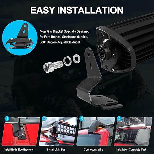 Miniatura 6 de ARMSKY Kit de barra de luz LED curvada de 42 pulgadas accesorios de soporte de montaje para Ford Bronco 2021 2022 2023 24 puertas y 9-30 V 240 W