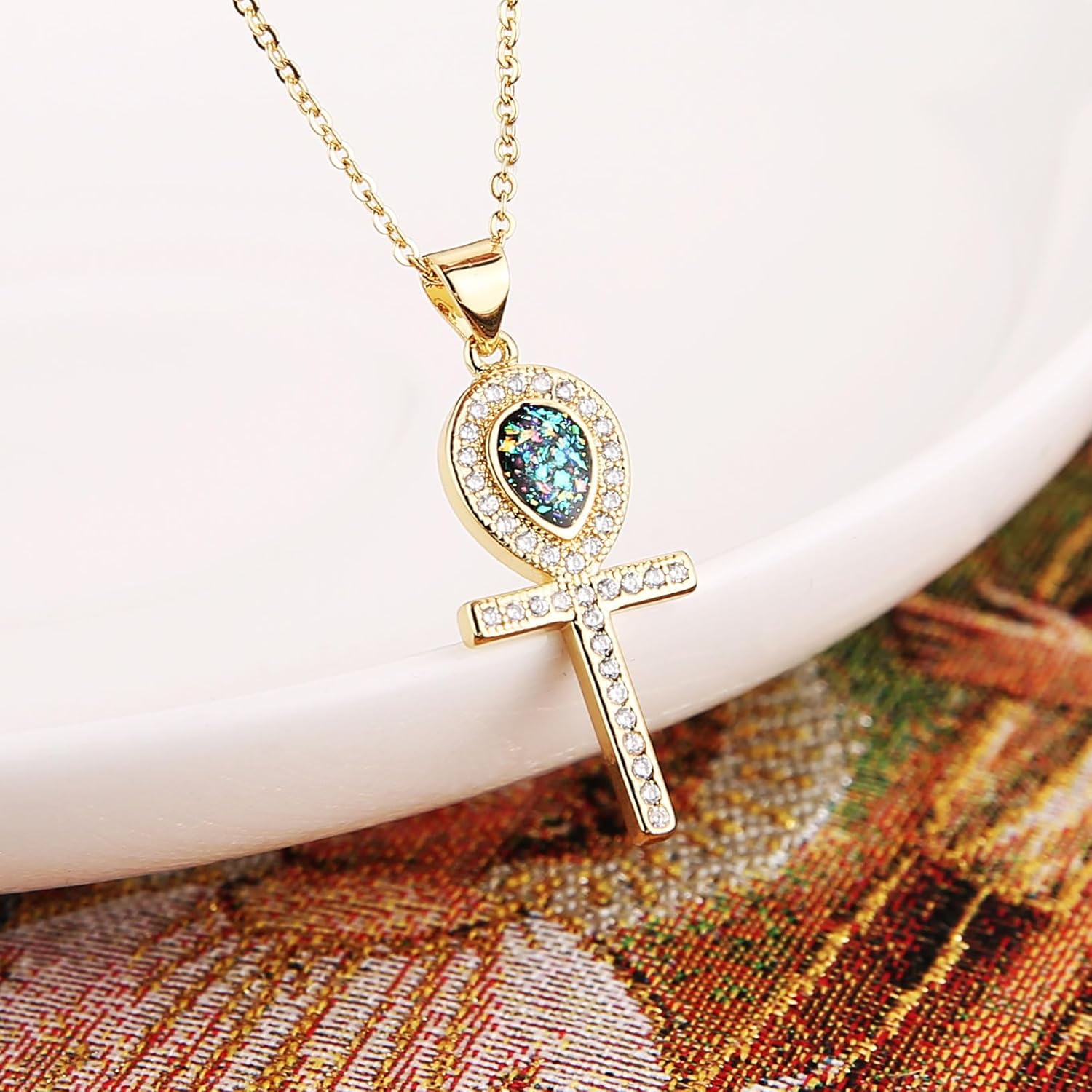 HZMAN Coptic Ankh Cross Necklace for Women Dainty 14K Gold Plated Cubic Zirconia Egyptian Cross Pendant Necklace Jewelry Gift - Image 4