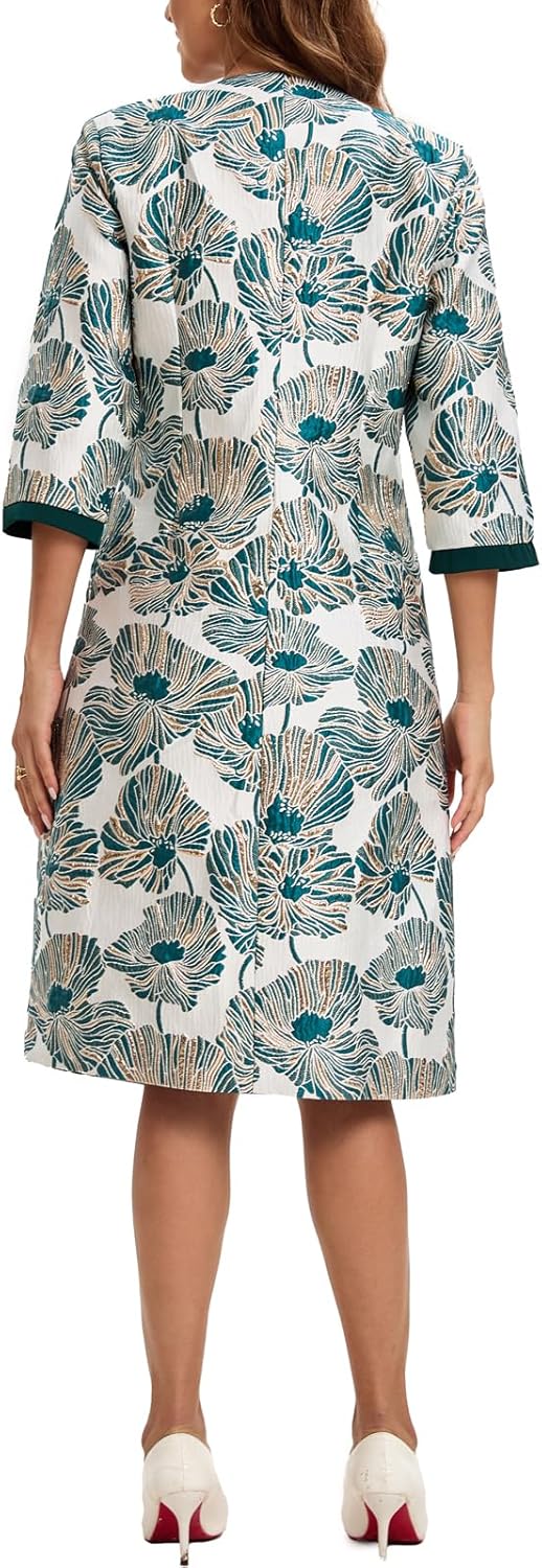 Women's Dress Church Suits 2 Piece with Jacquard Embroidery Long Jacket Church Set for Formal Occasions or Wedding Party - Image 4