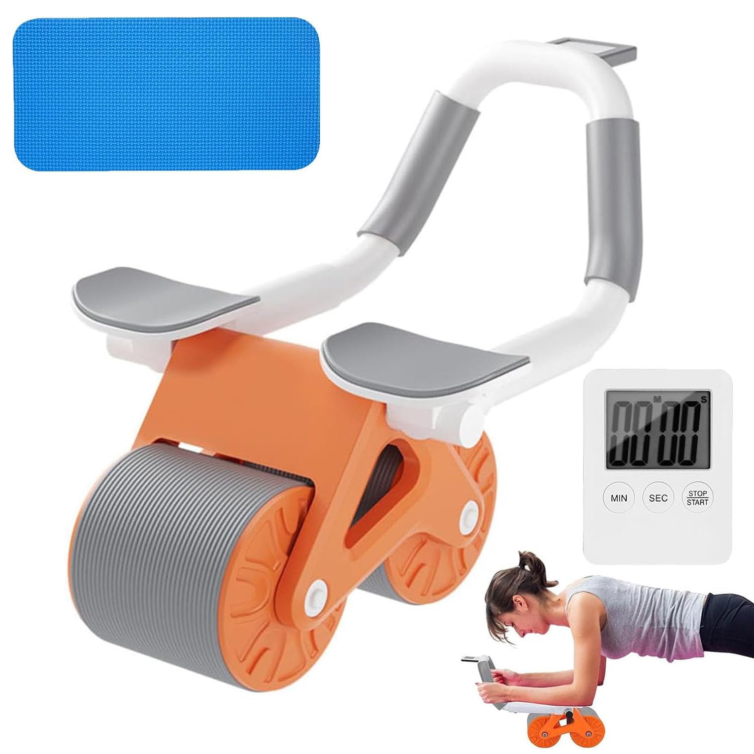 X springAbdominal Wheel Roller, Mute Roller Arms Back Fitness Equipment with Two Wheels, Automatic Rebound Abdominal Wheel with Knee Pad, Roller Wheel Core Exercise Equipment for Gym, Home