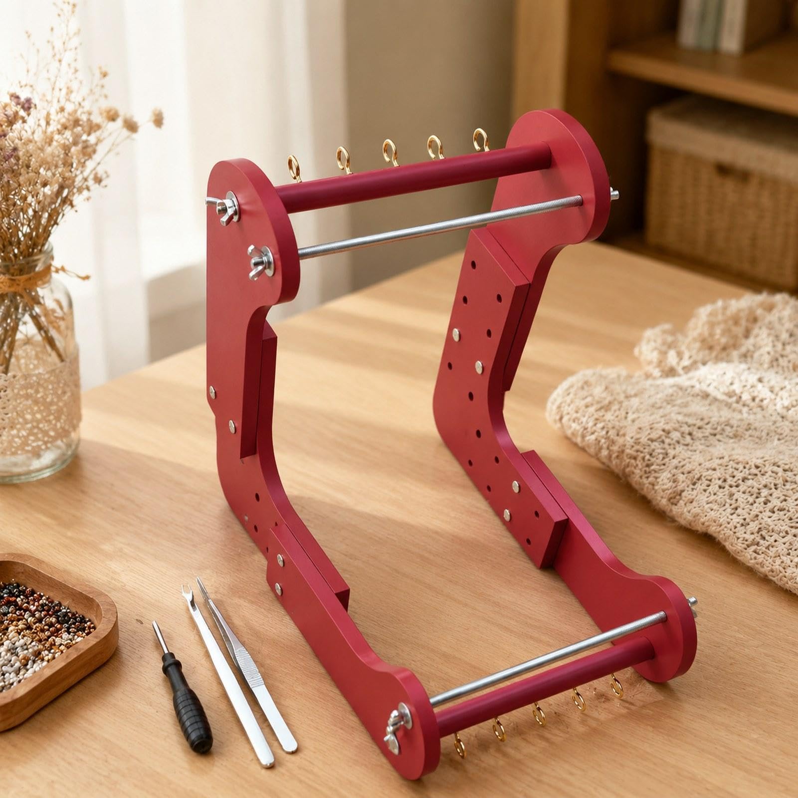 Telaio Perline Legno Regolabile per Bracciali Collane Accessori Funzione Doppia Posizione E Inclinazione Ergonomica Materiale Robusto Adatto, Rosso