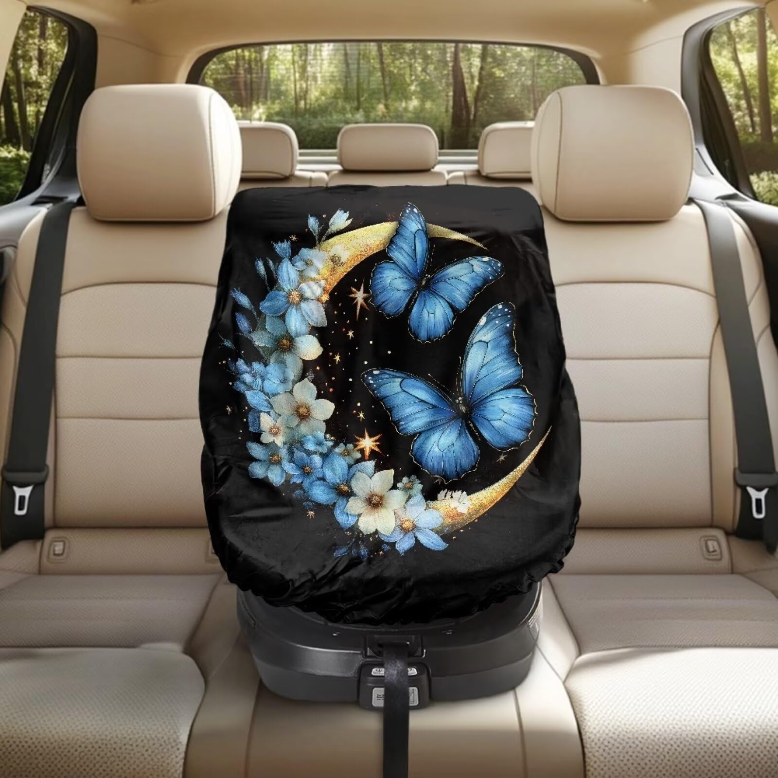 Brosoneto Baby Car Seat Sun Shade Cover, Butterfly Moon Infant Car Seats Heat Protector UV Block and Reflective Keep Your Toddler's Carseat at a Cooler Temperature Travel Accessories