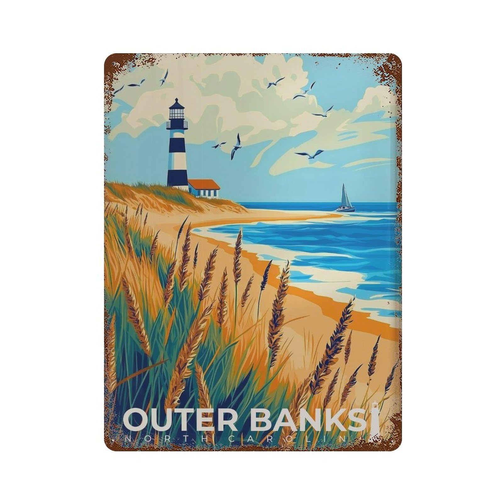 xiaoxiaoshen Outer Banks Lighthouse North Carolina Coastal Wall Decor Art Metal Tin Poster Modern Home Decor Art Home Bar Shop Decorations Vintage Sign 40x30cm