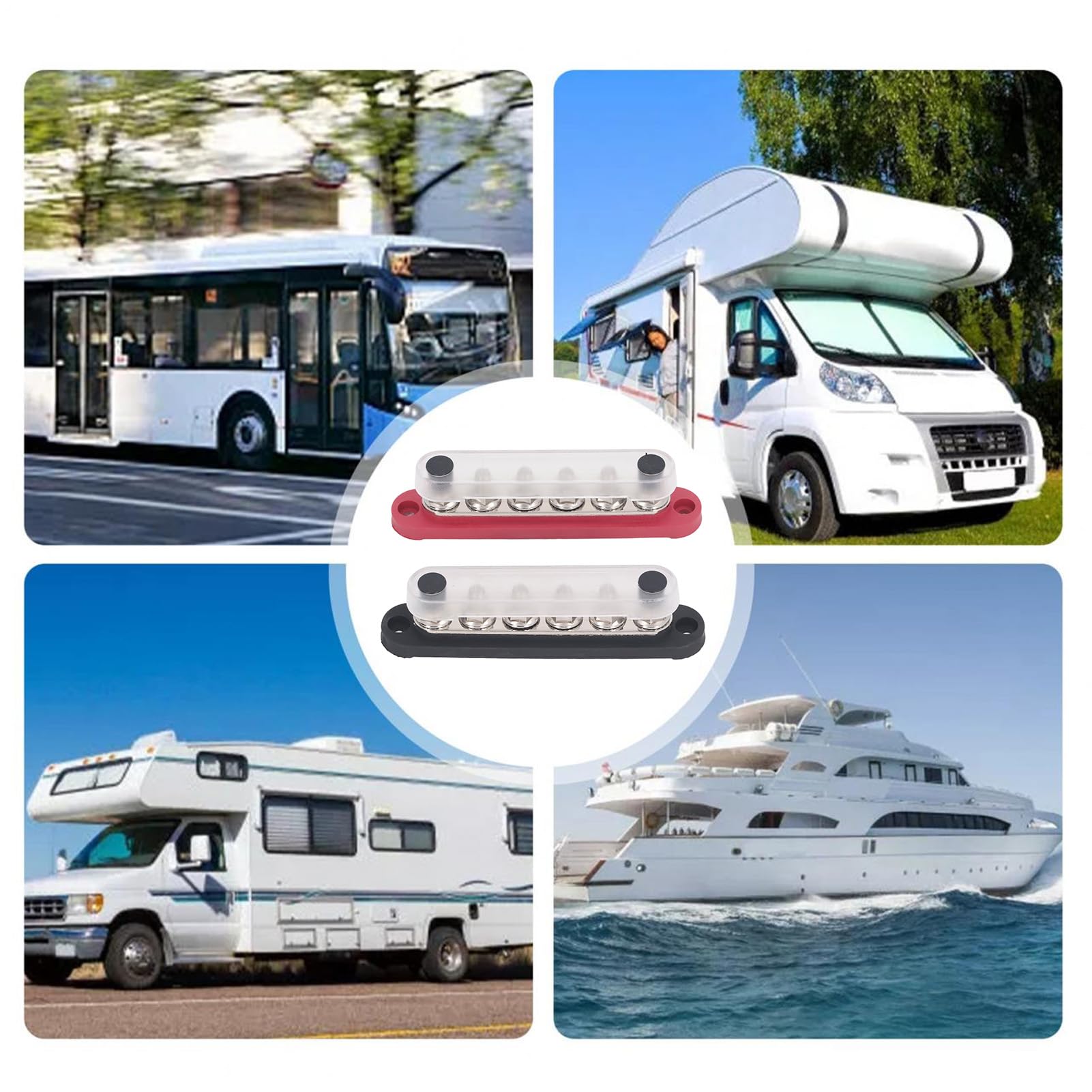 2 Pièces Barre Omnibus 6 Postes Bloc de Distribution D'énergie M8 Plaque de Cuivre Bornes en Acier Inoxydable Bornier de Batterie Goujon 150A 300VAC 48VDC avec Couvercle
