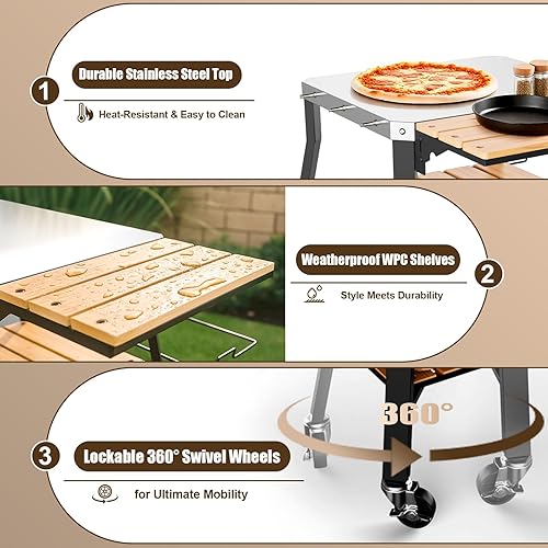 Miniatura 5 de Soporte para horno de pizza y estante para horno de pizza Solo Stove Pi, Outrdoor XSKUNStand para Ninja Woodfire, mesa de cocina para cocinar con