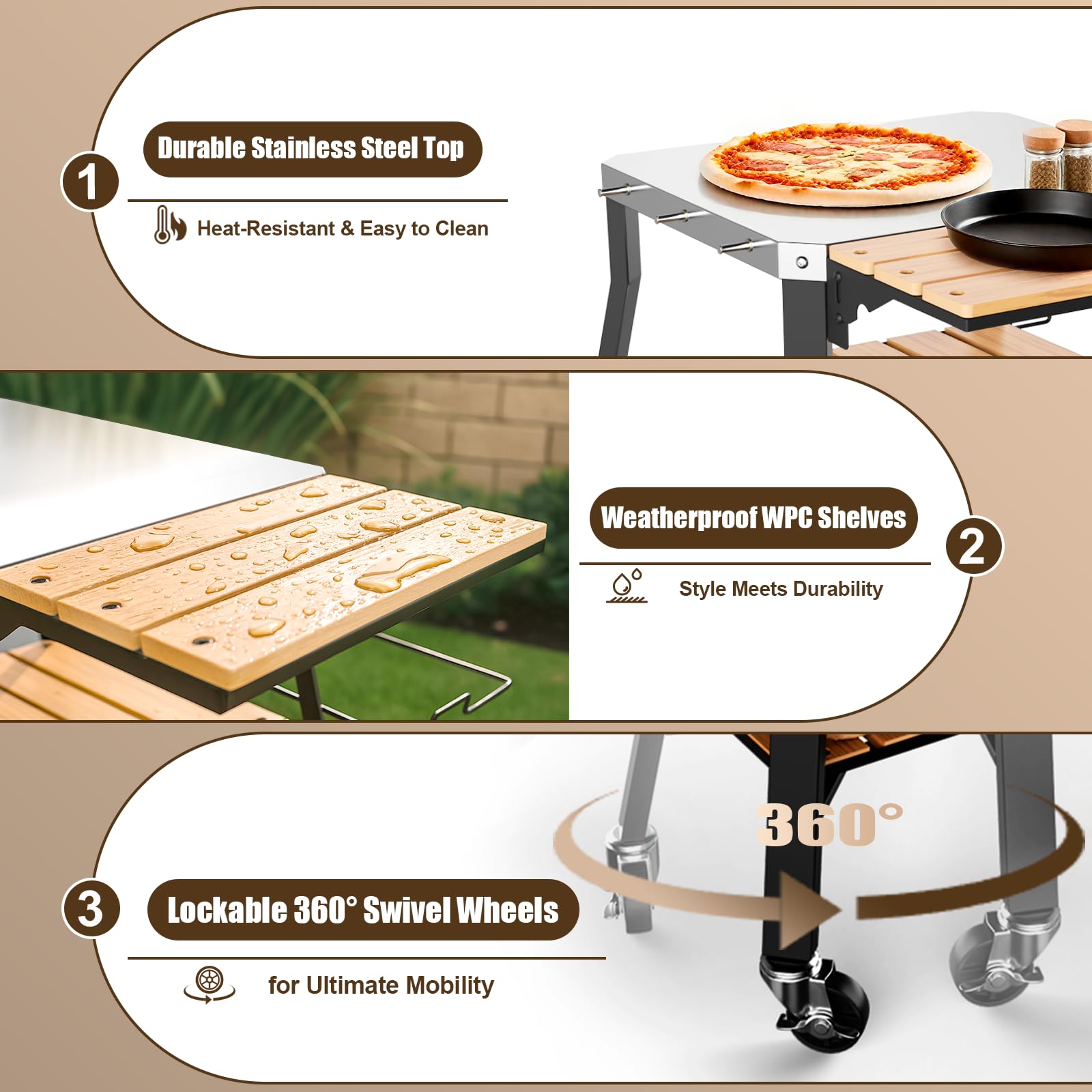Soporte para horno de pizza y estante para horno de pizza Solo Stove Pi, Outrdoor XSKUNStand para Ninja Woodfire, mesa de cocina para cocinar con parte superior de acero inoxidable, estantes de 5