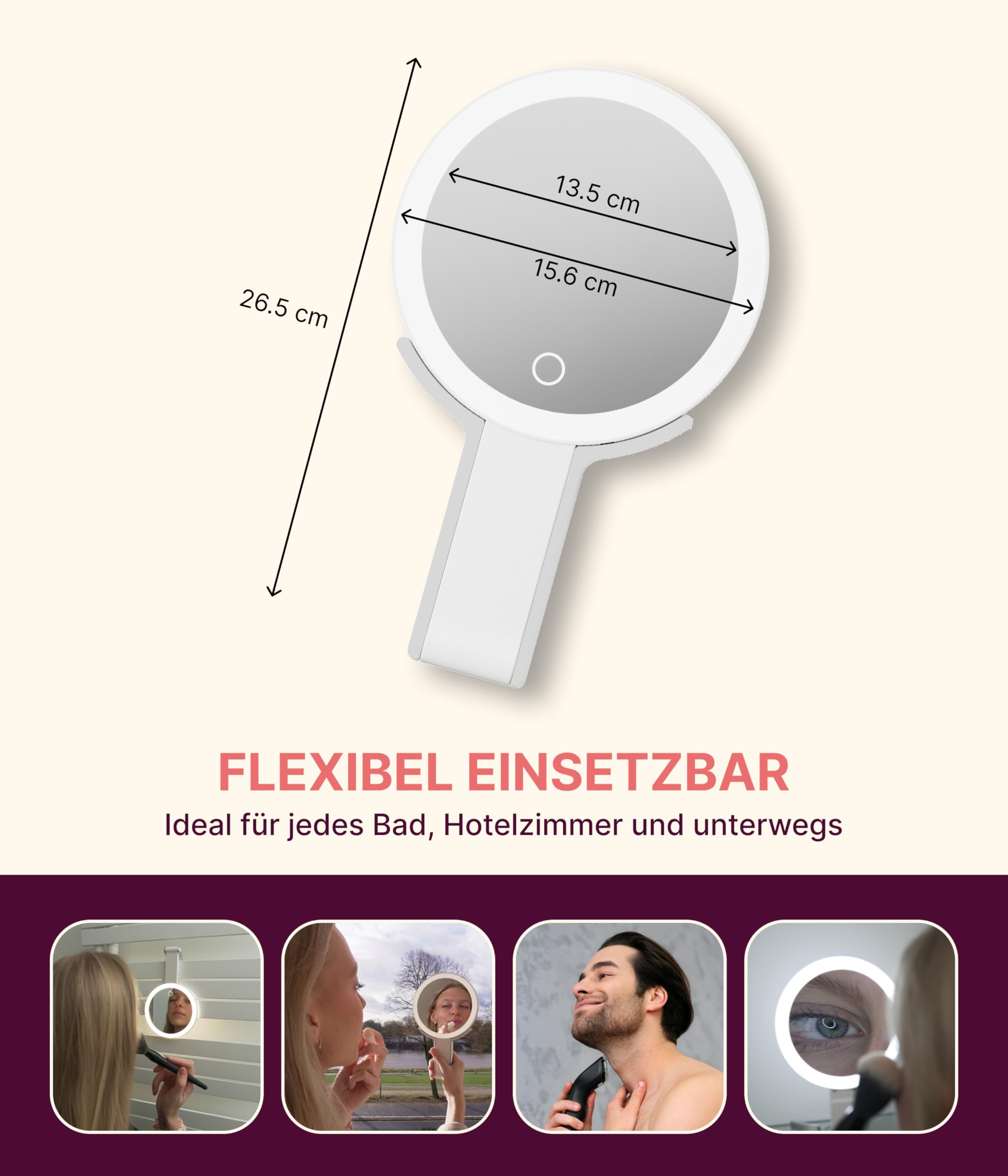 Fantasia® Beauty Schminkspiegel mit Beleuchtung – 10-Fach Vergrößerung & LED-Licht – Make Up Spiegel – ideal für präzises Schminken & Rasieren – Kosmetikspiegel aufladbar mit USB-C für Bad & Reisen