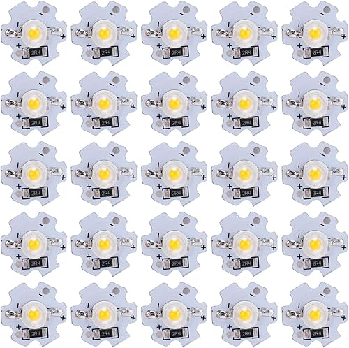Hyuduo 25 cuentas de lámpara LED, chip de alta potencia de 3 W 5 V, bombilla SMD de 200 lm para accesorios de iluminación de bricolaje, luz amarilla