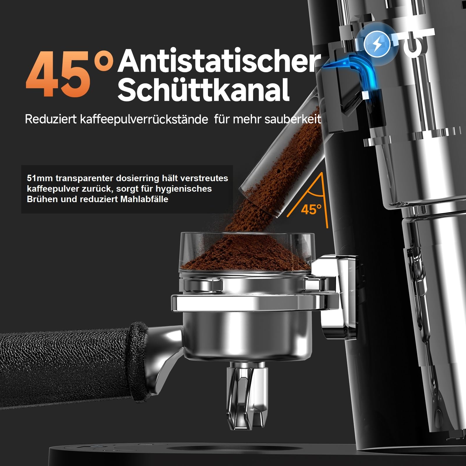 AAOBOSI Kaffeemühle Elektrisch, Kabellose Kaffeemühle Siebträger mit 60 Mahlgrad Einstellbar, Kaffeemühle Kegelmahlwerk Tragbar Wiederaufladbar für Espresso/Mocca/Drip/Pour Over/Cold Brew/French Press
