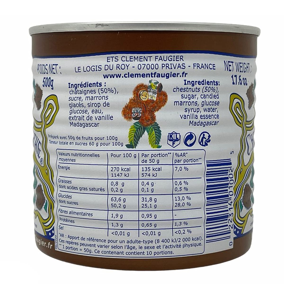 Clément Faugier - Crème de Marrons de l'Ardèche - 500g - Lot de 4