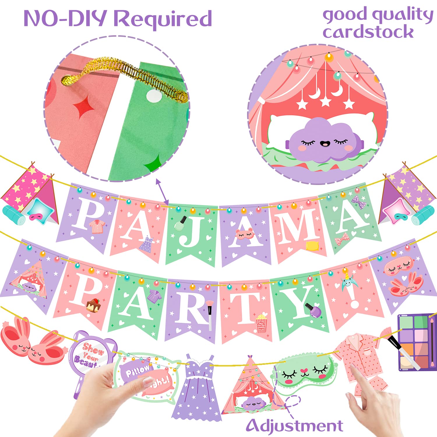 Pajama Glam Slumber Party Banner – Happy Birthday Pennant Decor For Girls' Sleepover Parties