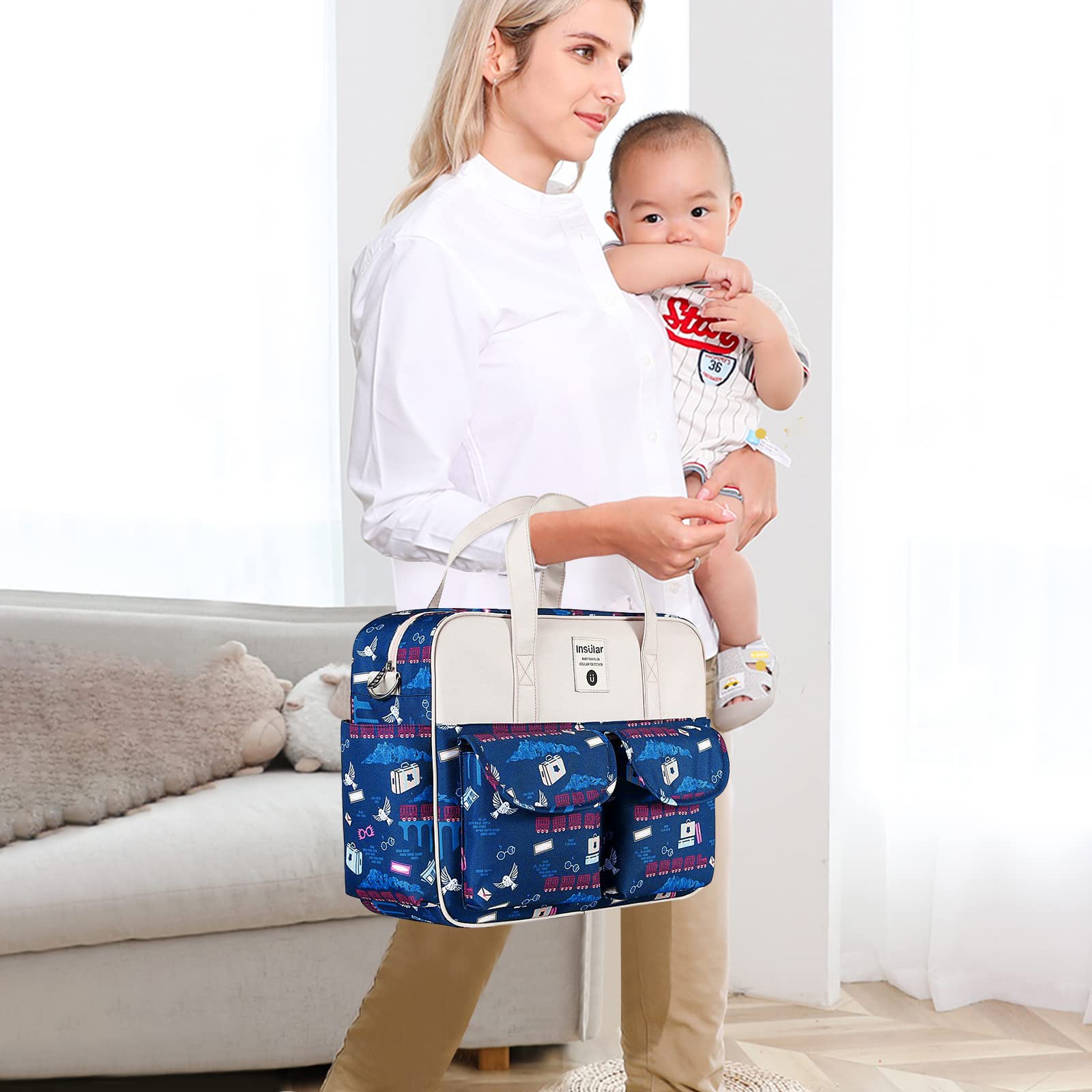 SONARIN Borsa per pannolini Grande capacità Neonato Multifunzione Viaggio con Cinghie e Fasciatoio