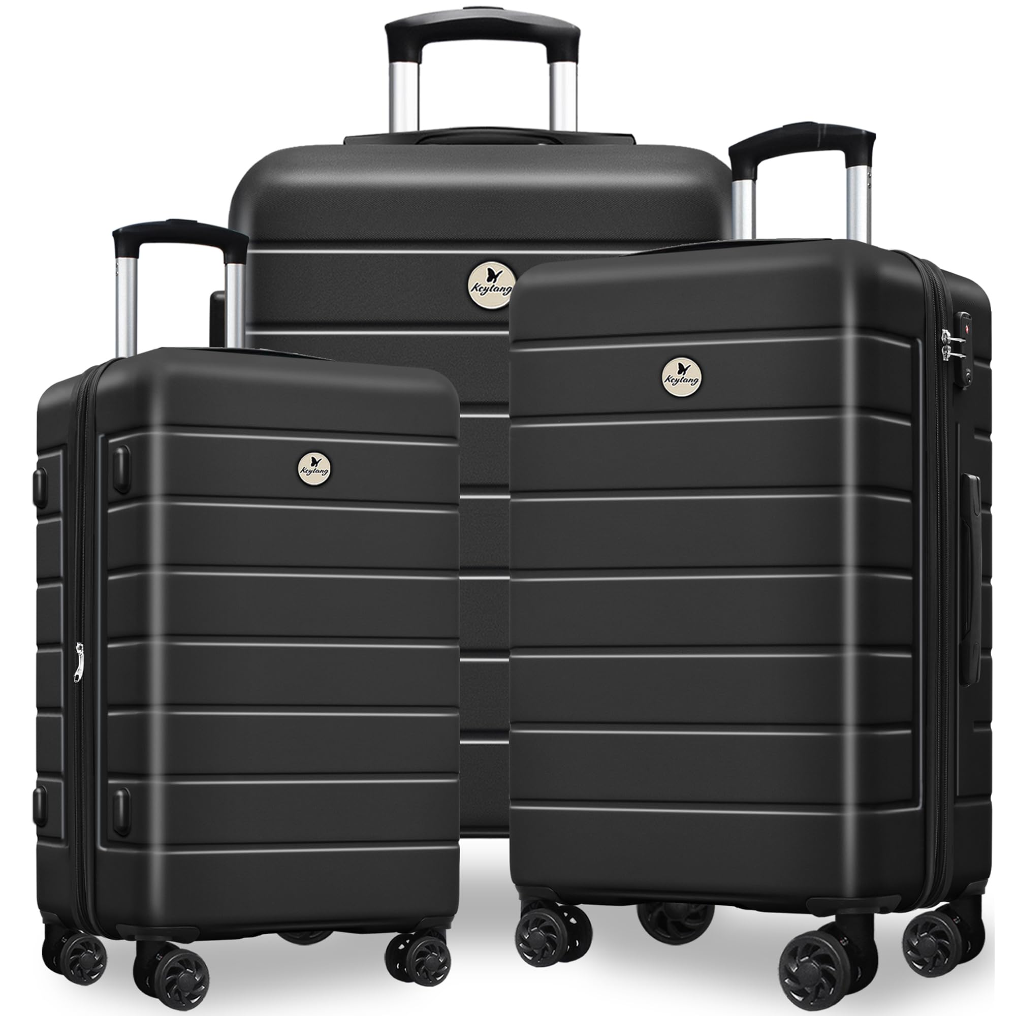KEYTANG Classic 3-Piece Luggage Set with TSA Lock, Lightweight Suitcase with Spinner Wheels, Hardshell Expandable Carry-On Luggage, 20/24/28 inch, Black