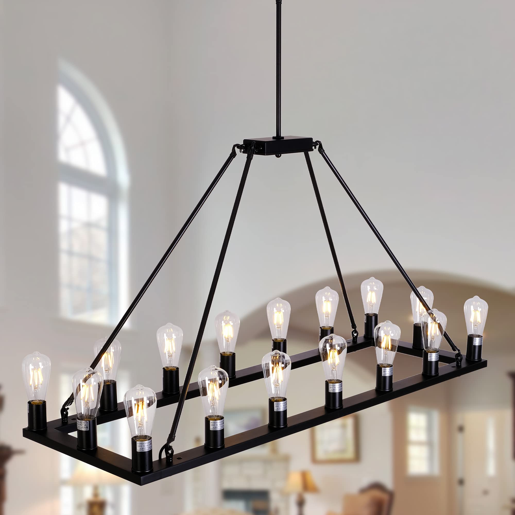 ARTROEE L47" Metal Black Rectangle Chandelier for Dining Room Vintage